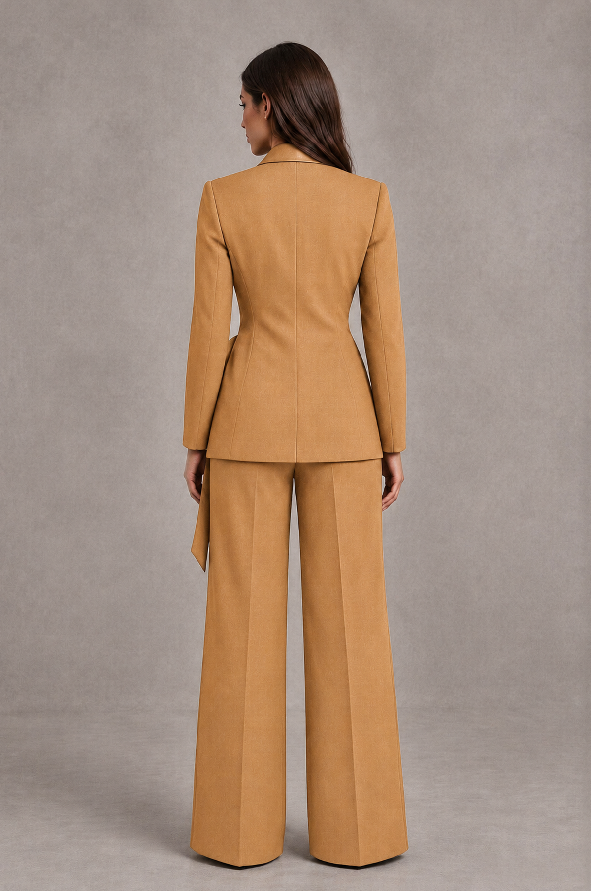 BOLODOO Gold Tie-Waist Blazer & Wide-Leg Pantsuit - Gold - Gold_02
