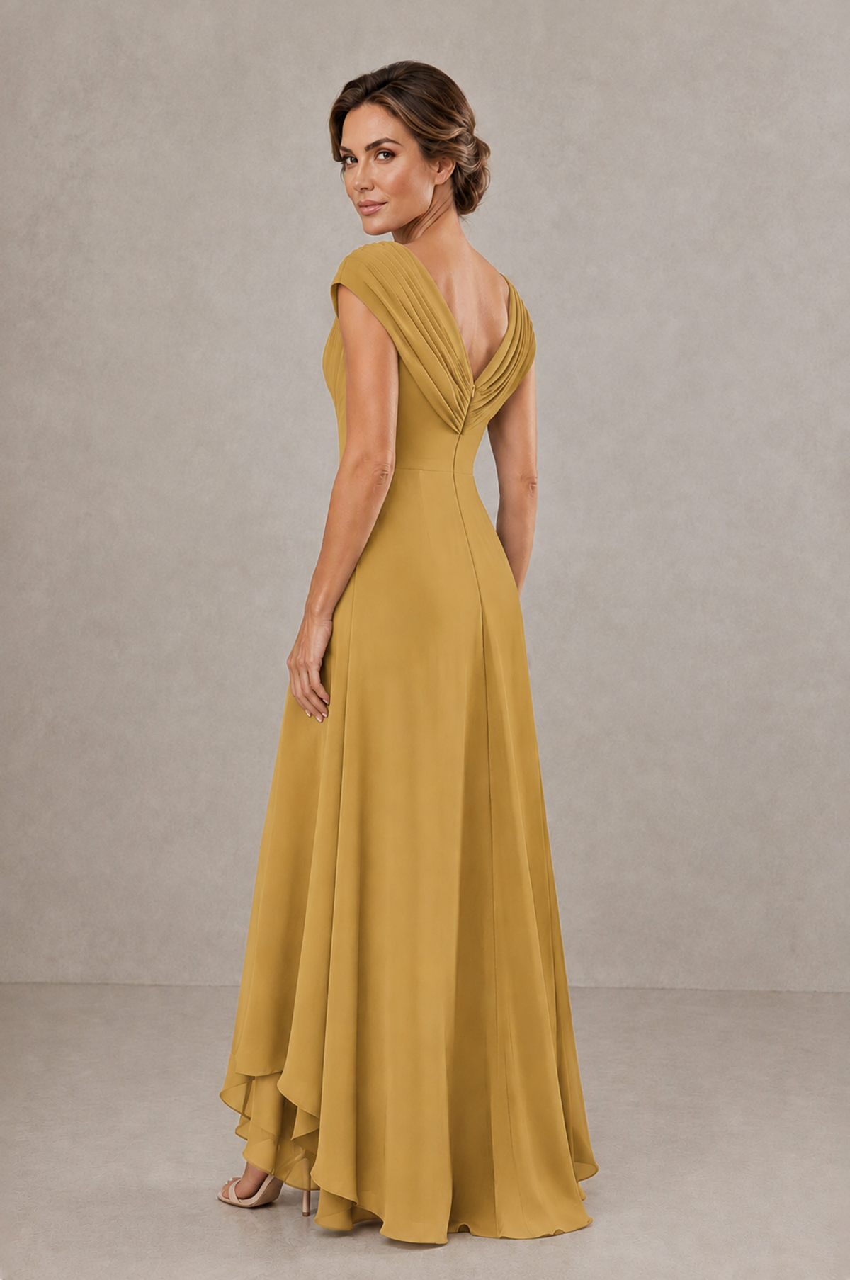 BOLODOO Gold V-Neck High-Low Mother of the Bride Dress - Gold - Gold_02