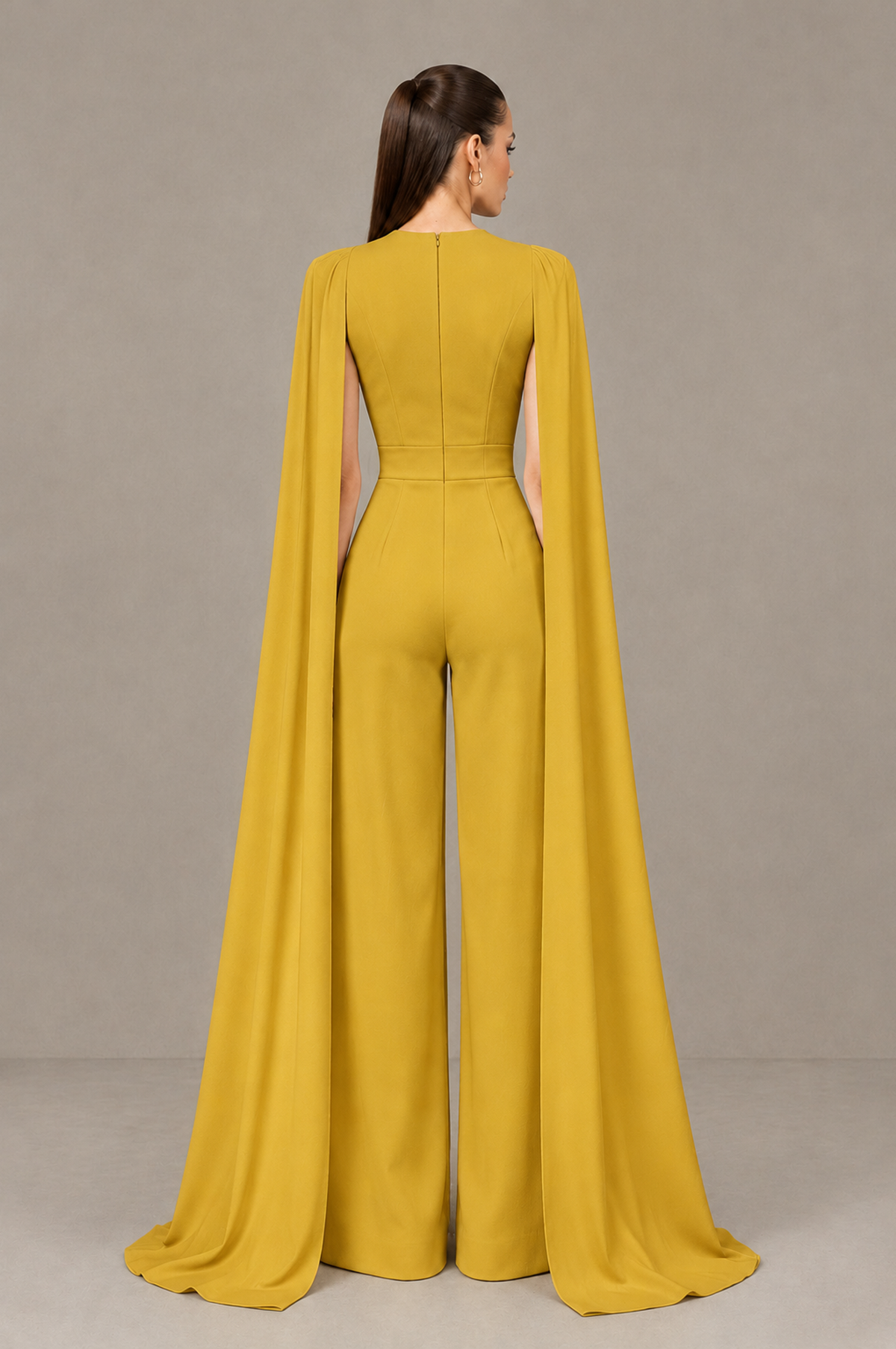 BOLODOO Gold Deep V-Neck Cape Sleeve Bridal Jumpsuit - Gold - Gold_02
