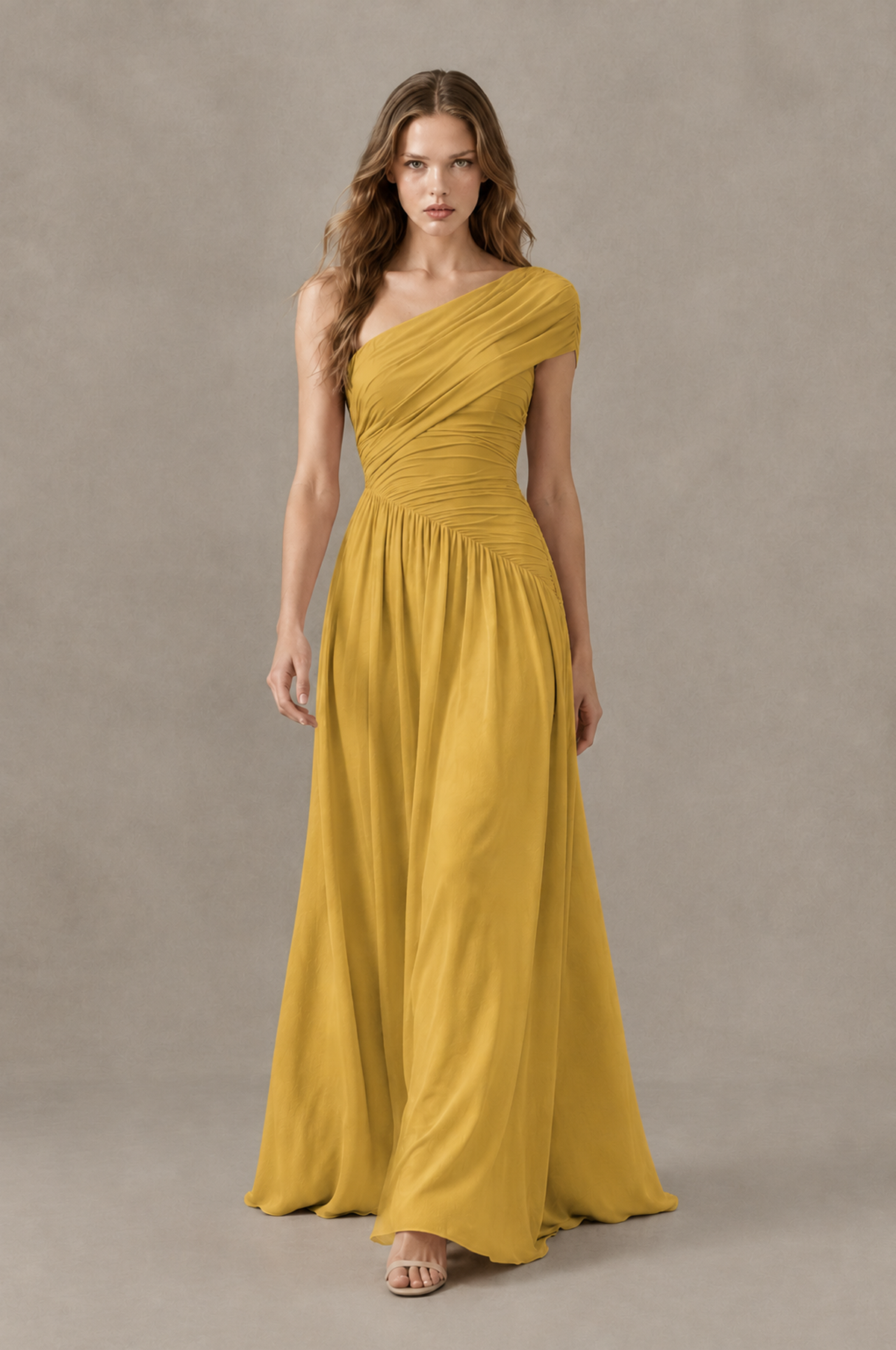 BOLODOO Gold One-Shoulder Ruched Floor-Length Bridesmaid Dress - Gold - Gold_03