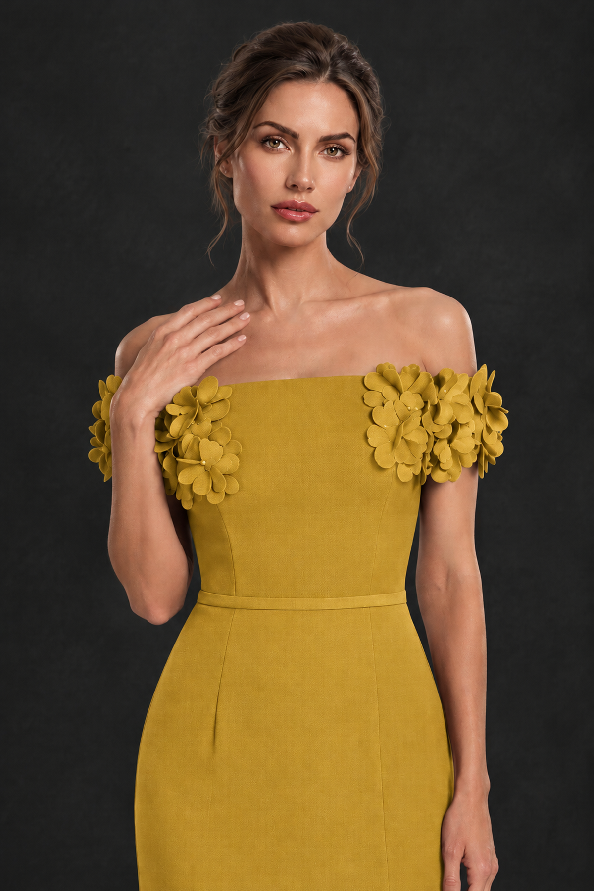 BOLODOO Gold Off-the-Shoulder Mother of the Bride Dress with Floral Appliques - Gold - Gold_04