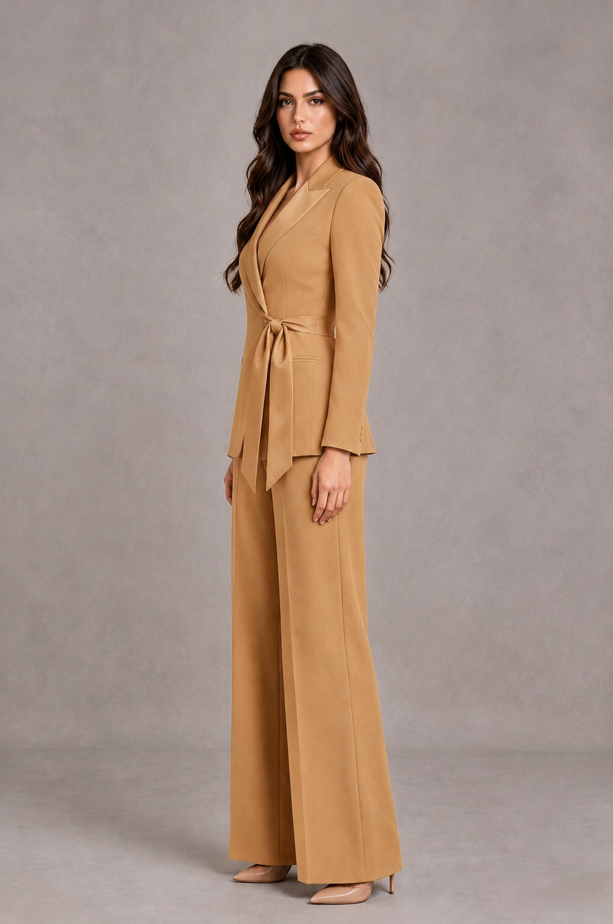 BOLODOO Gold Tie-Waist Blazer & Wide-Leg Pantsuit - Gold - Gold_04