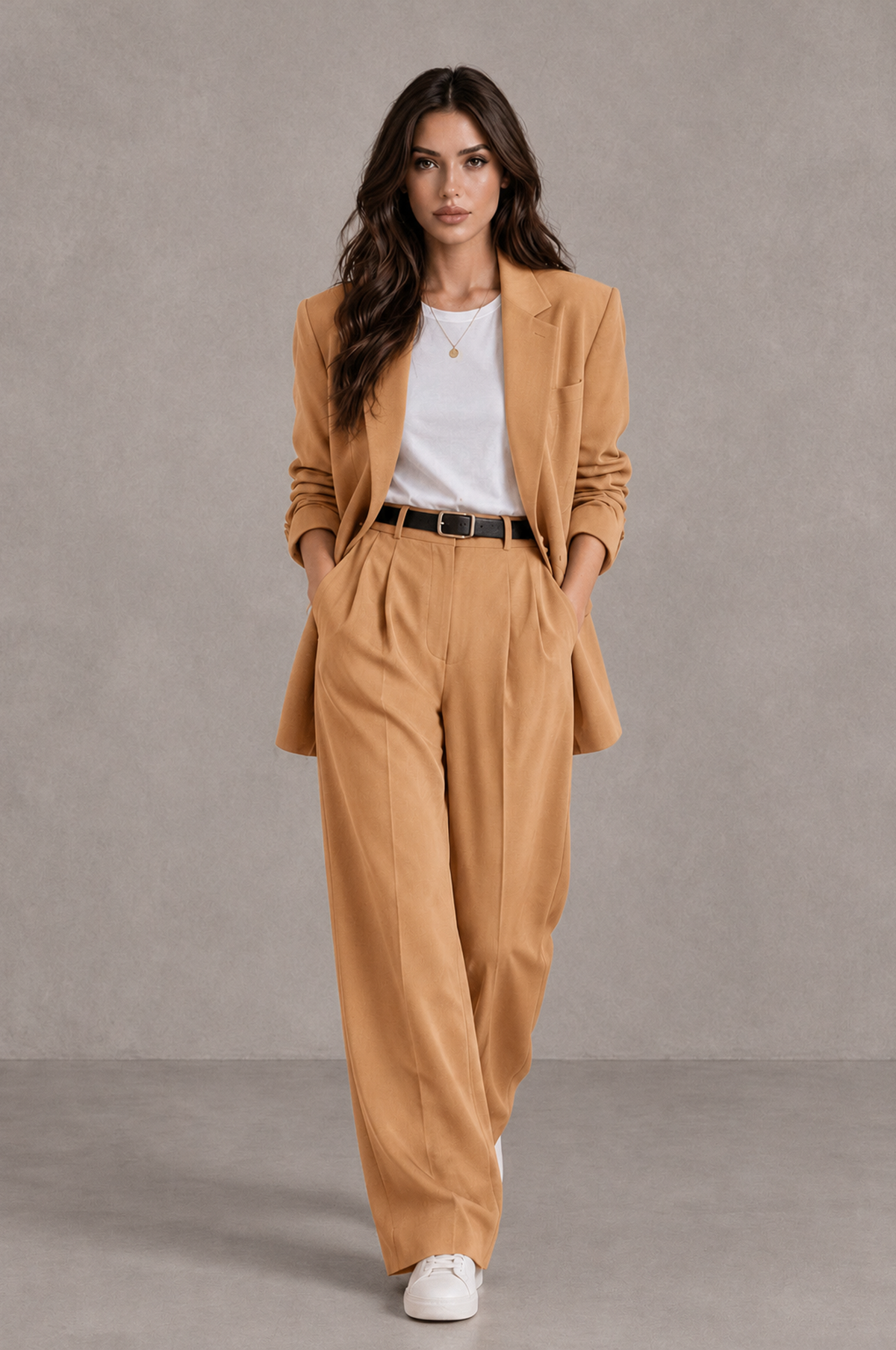 BOLODOO Gold Brown Blazer & Wide-Leg Pants Suit for Women - Gold - Gold_04