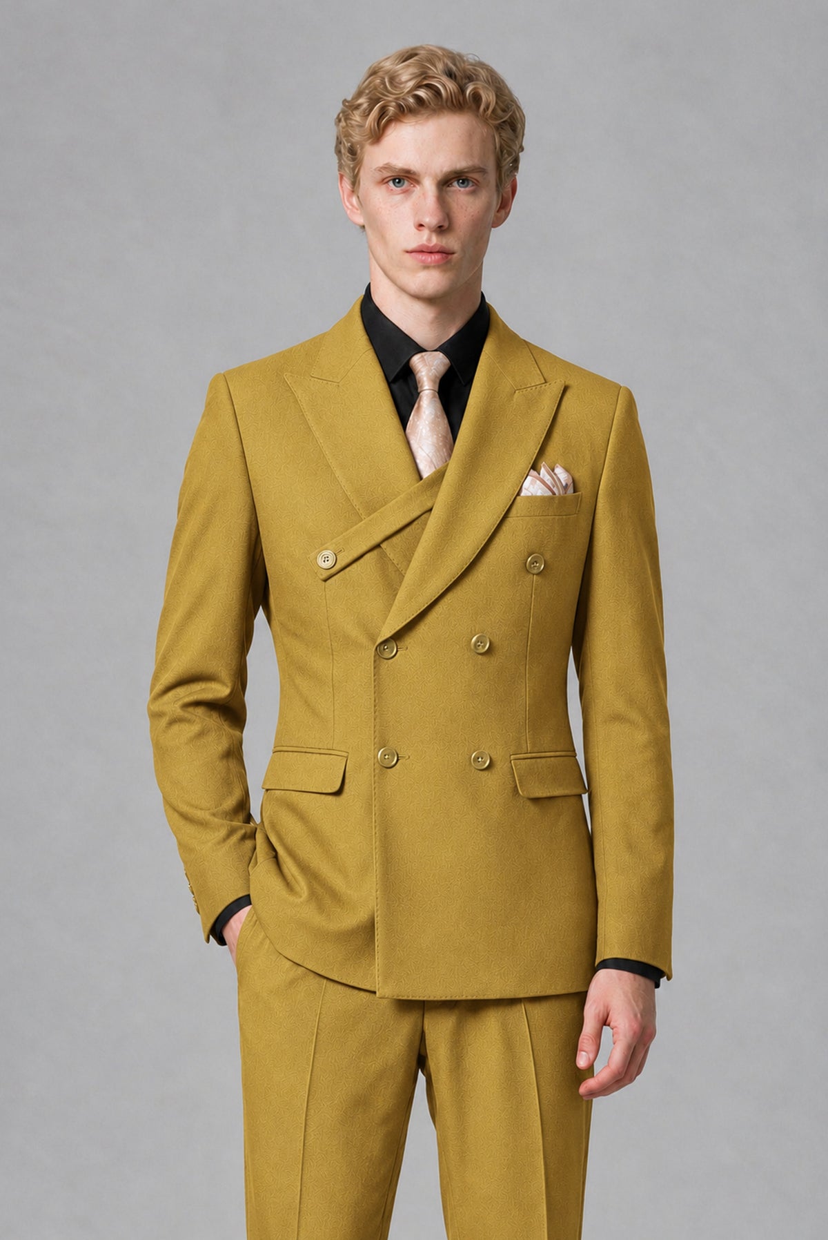 BOLODOO Men's Gold Double-Breasted Two-Piece Suit – Jacket & Trousers - Gold