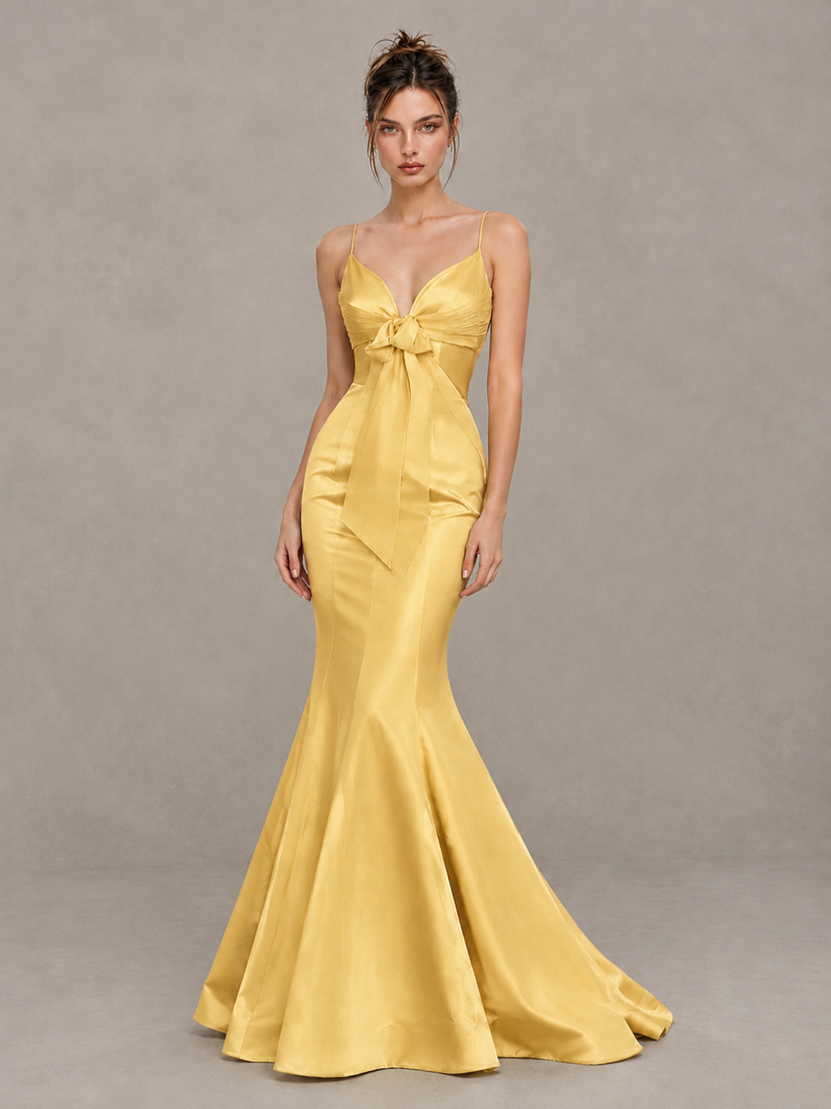 BOLODOO Gold Satin-Look Mermaid Prom Dress with Bow - Gold - Gold_1