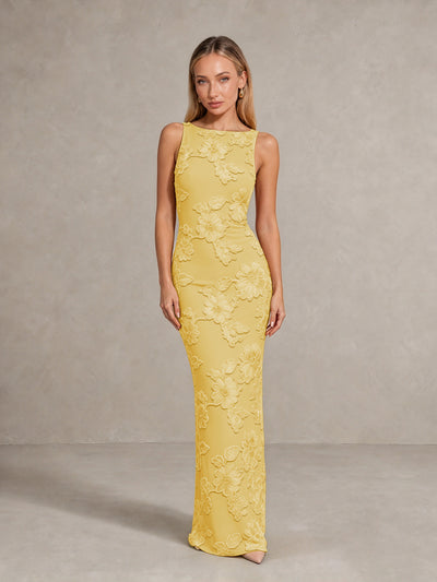 BOLODOO Gold Floral Sleeveless Maxi Wedding Guest Dress - Gold - Gold(1)