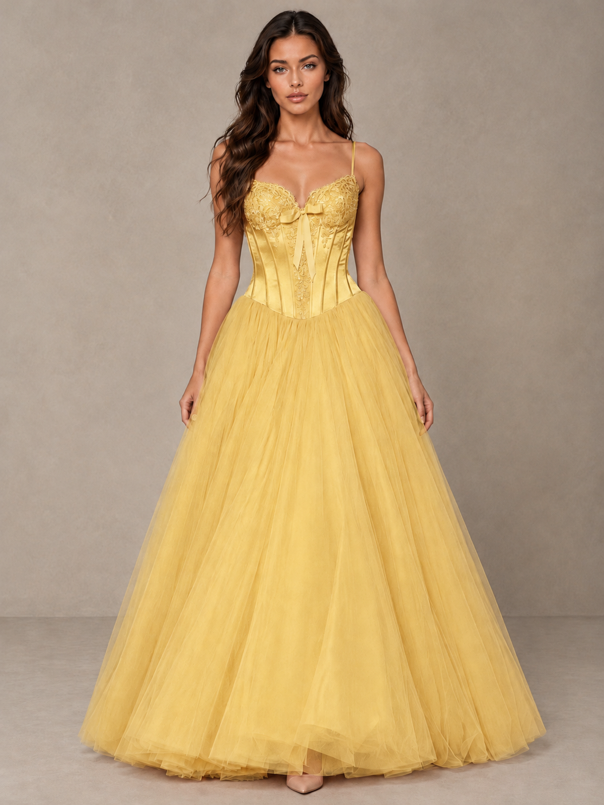 BOLODOO Gold Corset Tulle Prom Dress with Spaghetti Straps - Gold - Gold_1