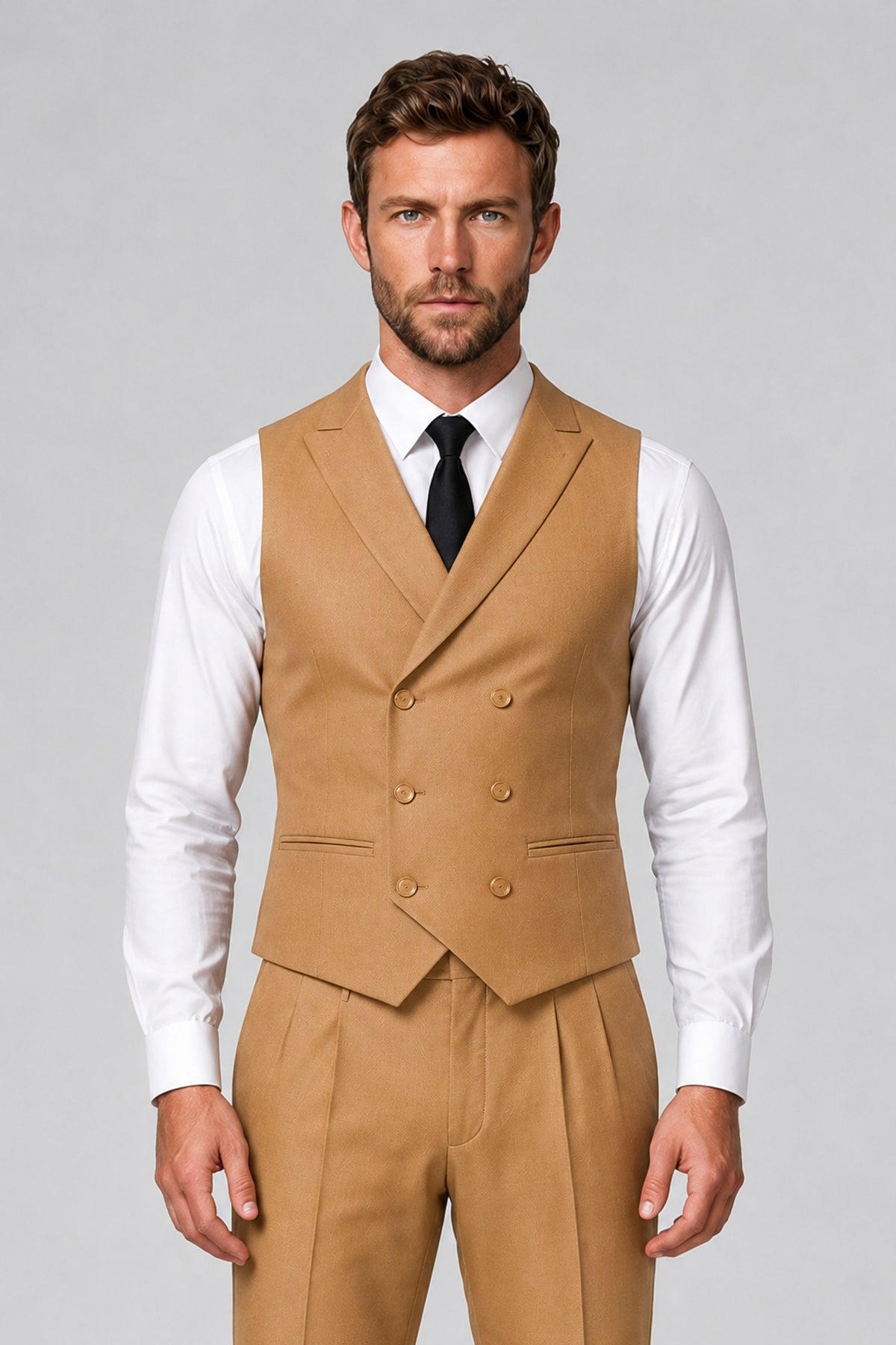 Bolodoo Men's Gold Double-Breasted Vest and Pants 2-Piece Suit - Gold - Gold_1