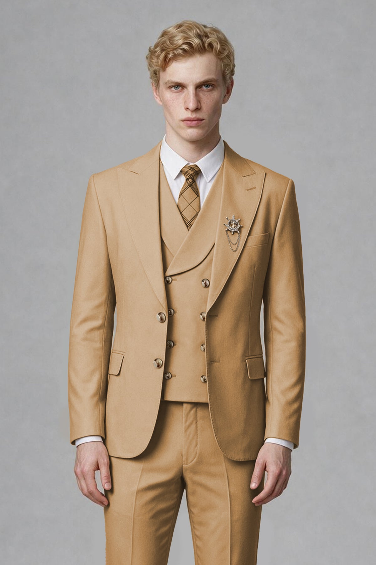 BOLODOO Men's Gold Two-Piece Wedding Suit – Jacket & Trousers - Gold