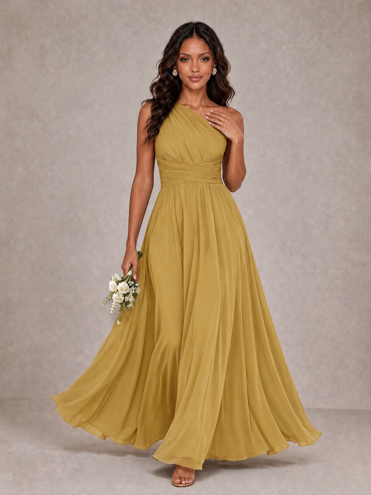 BOLODOO Gold One-Shoulder A-Line Bridesmaid Dress - Gold - Gold_1