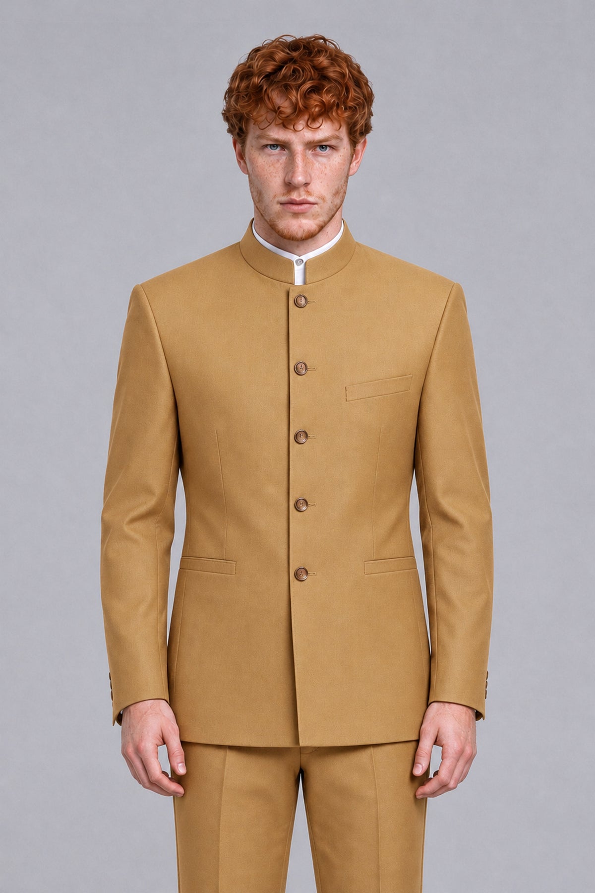BOLODOO Men's Gold Mandarin Collar Two-Piece Suit - Gold - Gold_1