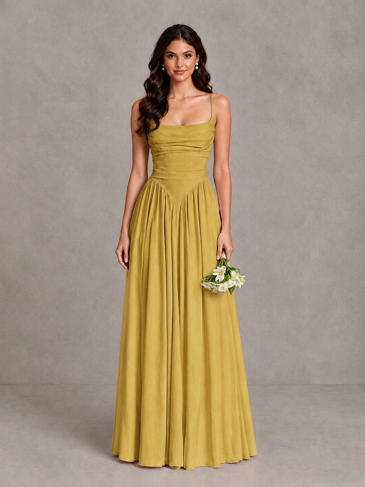 BOLODOO Gold Lace-Up Back A-Line Bridesmaid Dress - Gold - Gold_1