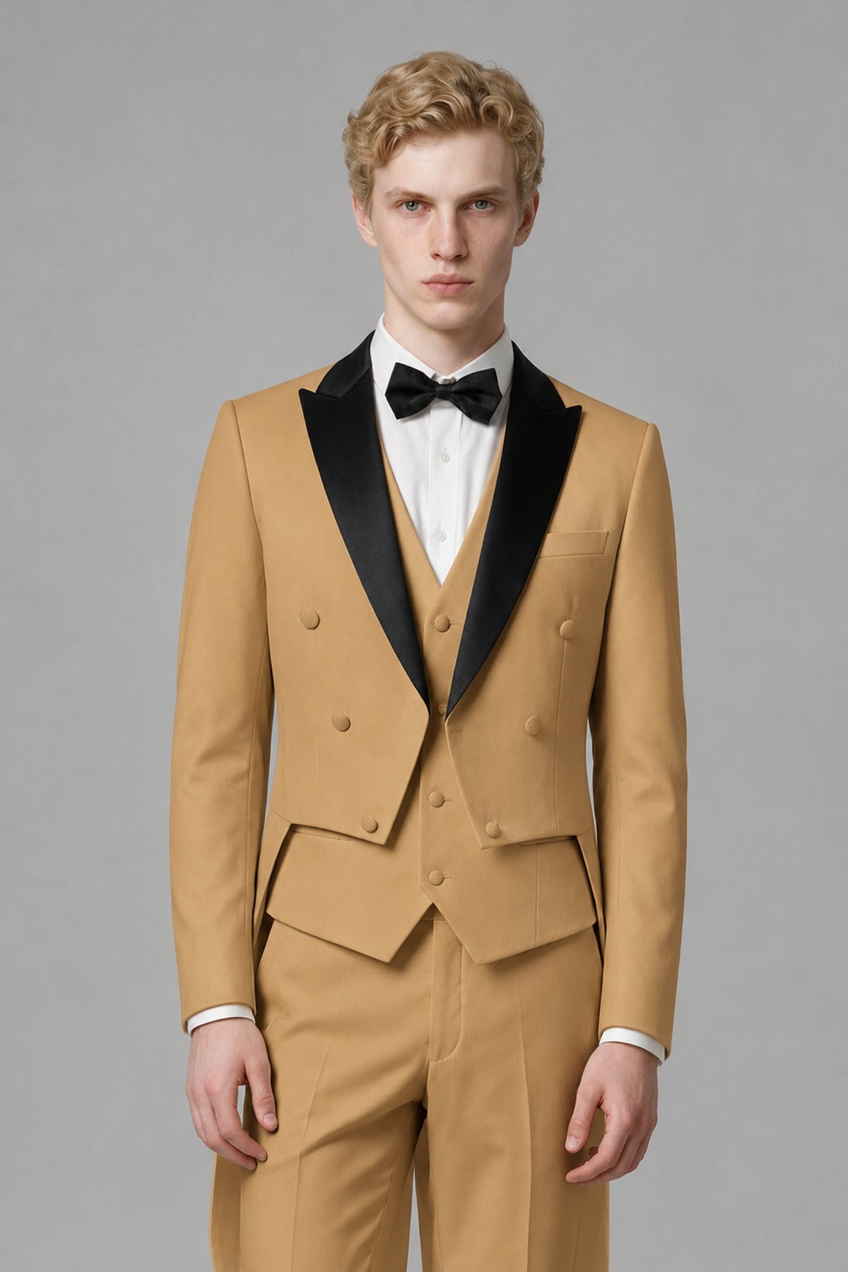 Bolodoo Men's Gold 3-Piece Tailcoat Tuxedo Suit with Vest & Trousers - Gold - Gold_1