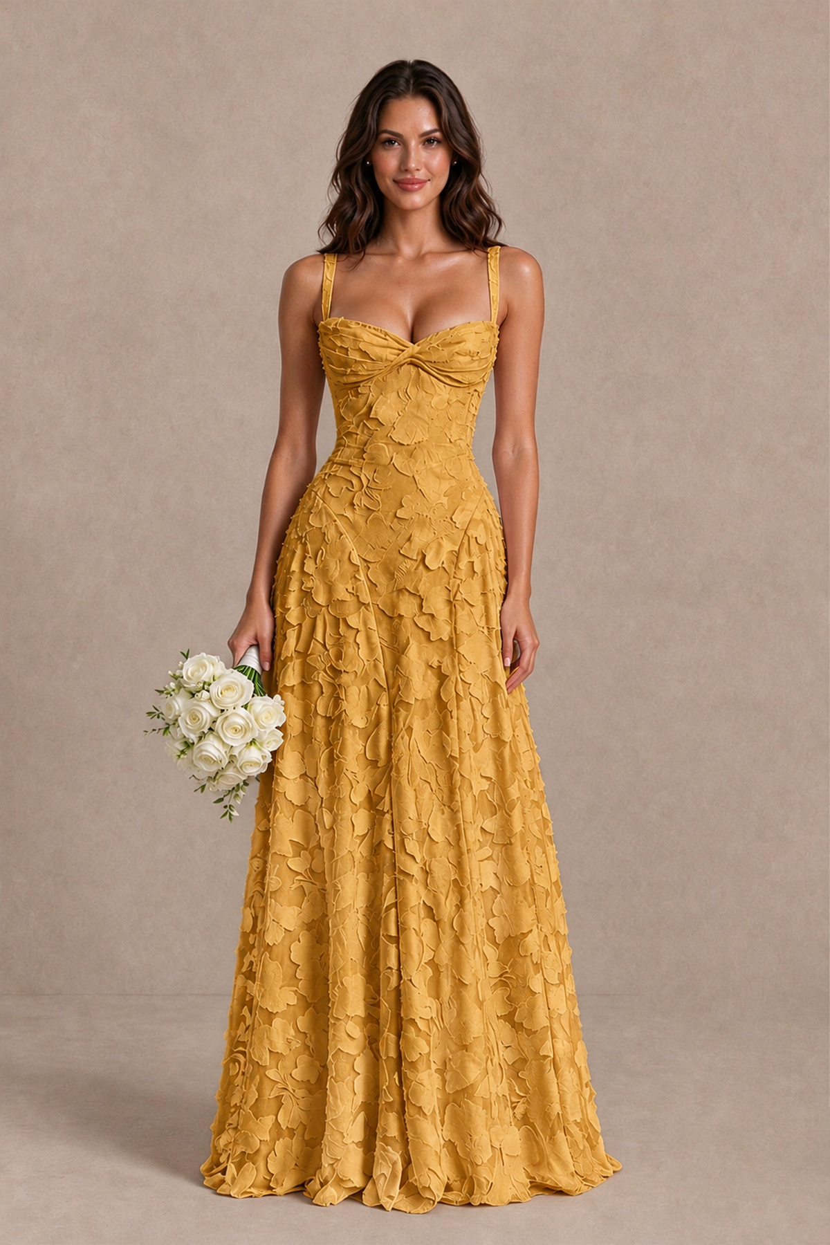BOLODOO Gold Floral-Textured A-Line Dress with Lace-Up Back - Gold - Gold_1