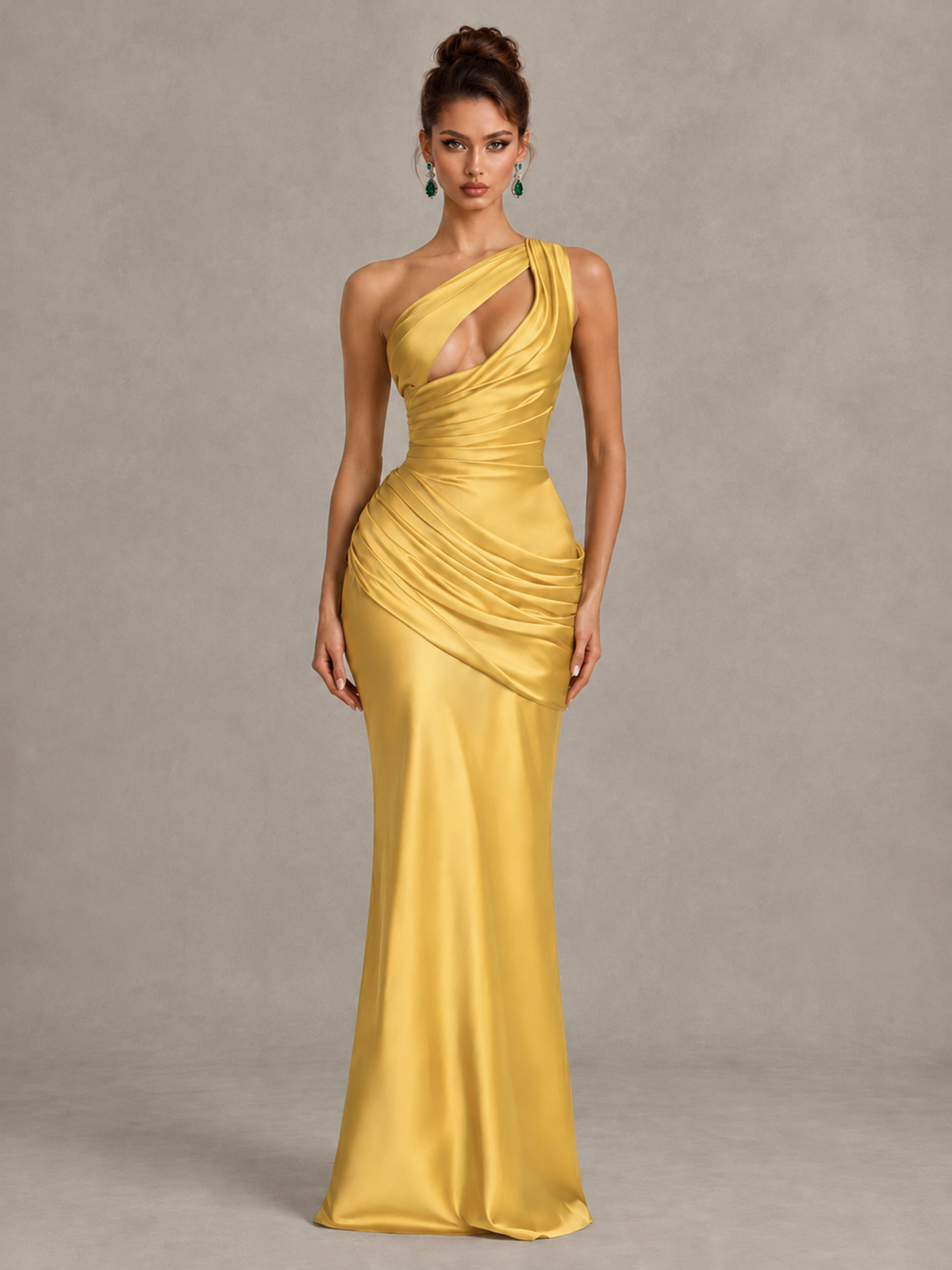 BOLODOO Gold One-Shoulder Cutout Satin Mermaid Prom Dress - Gold - Gold_1