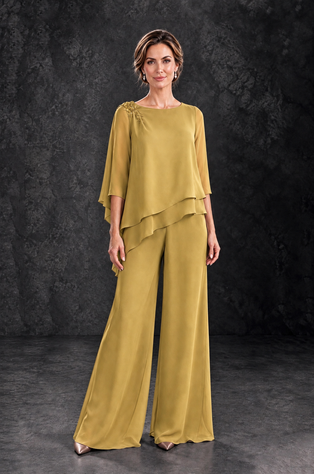 BOLODOO Gold Layered Wide-Leg Mother of the Bride Pant Suit - Gold - Gold_1