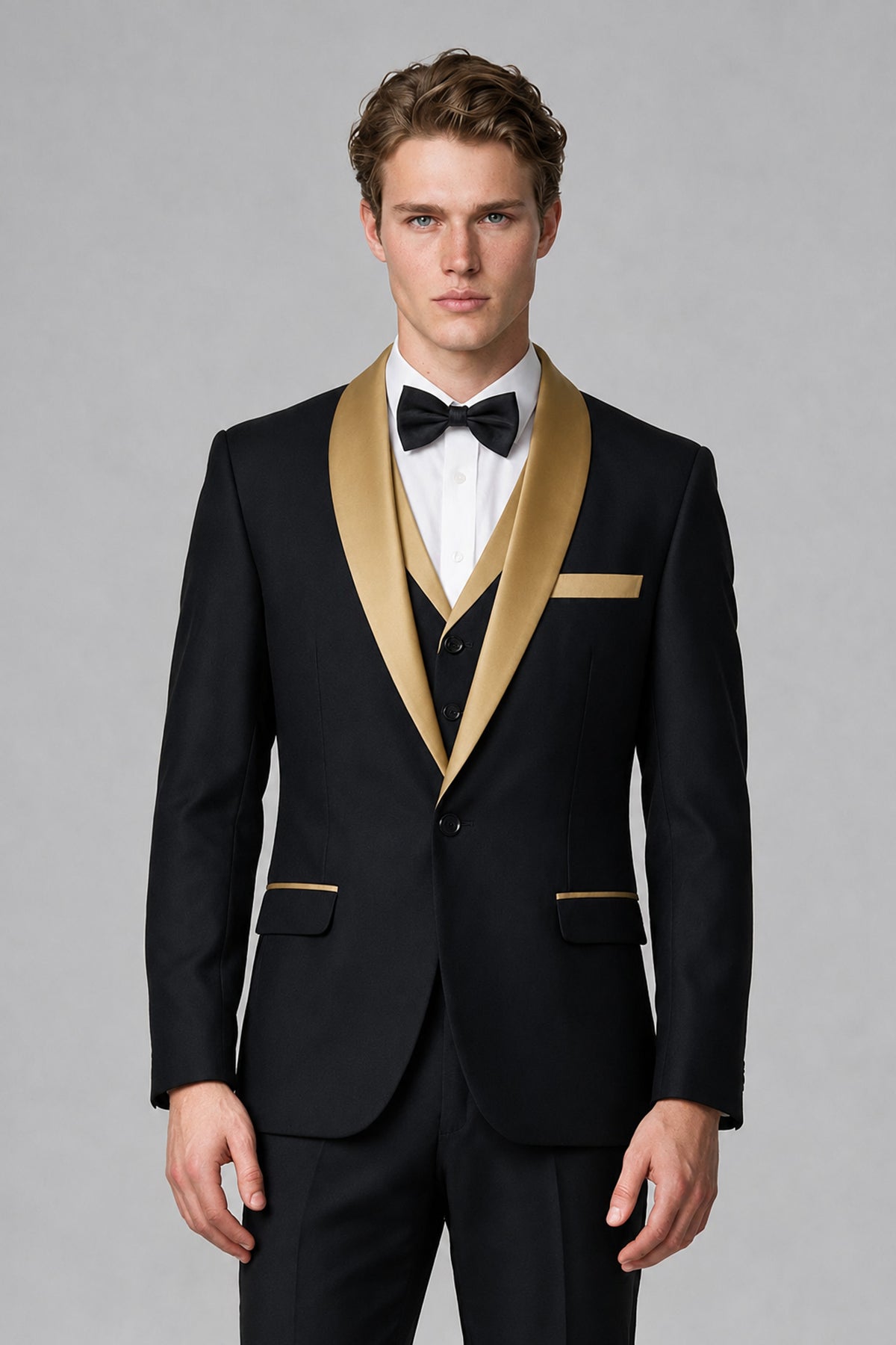 Bolodoo Men's Gold 3-Piece Shawl Lapel Tuxedo Suit - Gold - Gold_1