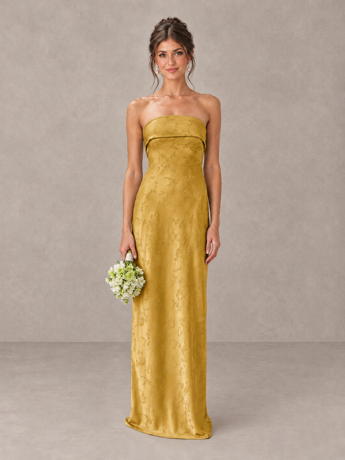 BOLODOO Gold Strapless Floral Bridesmaid Dress - Gold - Gold_1