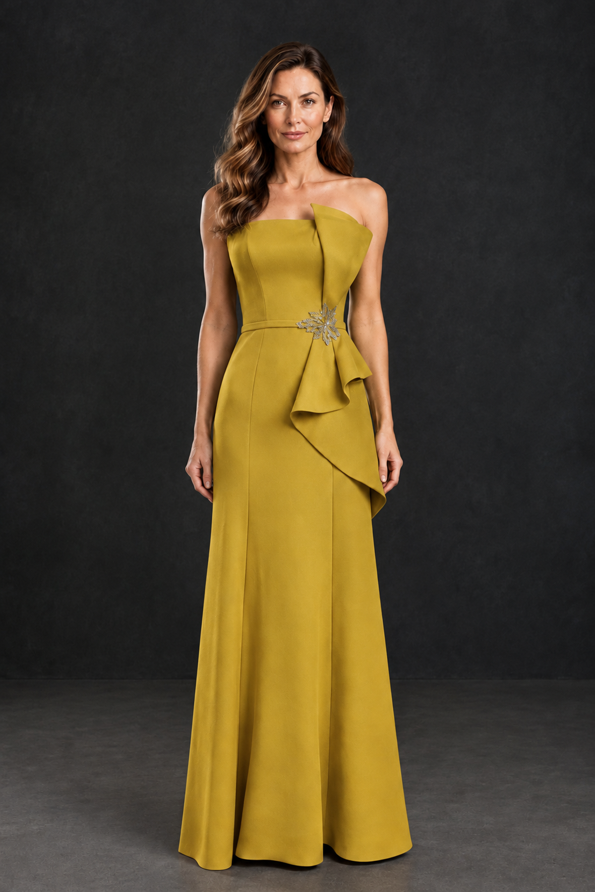 BOLODOO Gold Strapless Mother of the Bride Dress with Ruffle Detail - Gold - Gold_1