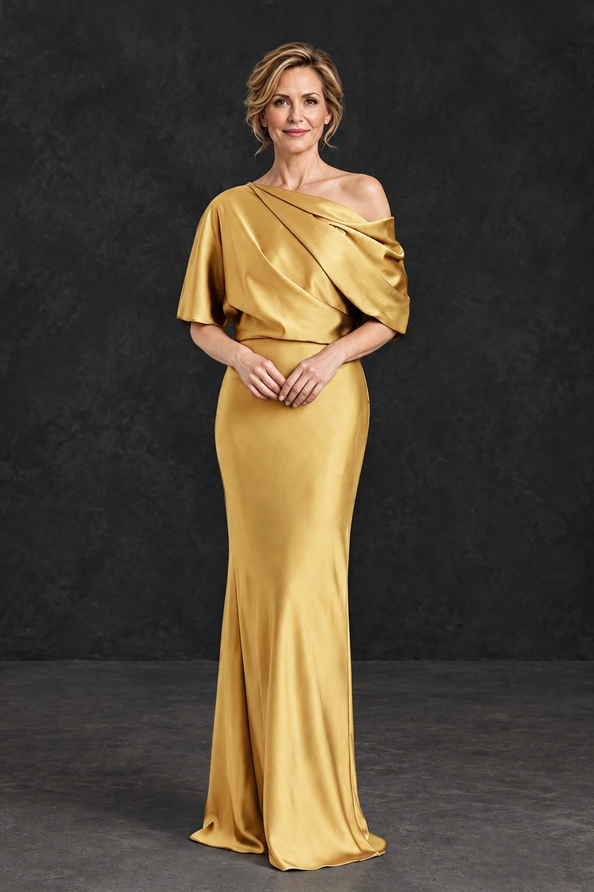 BOLODOO Gold Satin Asymmetric Mother of the Bride Dress - Gold - Gold_1