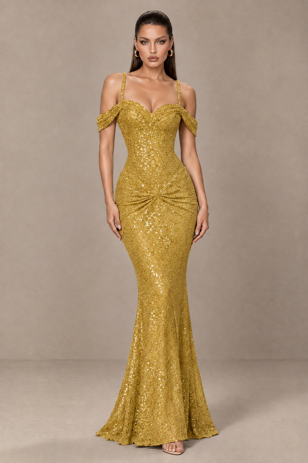 BOLODOO Gold Sequin Off-Shoulder Mermaid Prom Dress - Gold - Gold_1