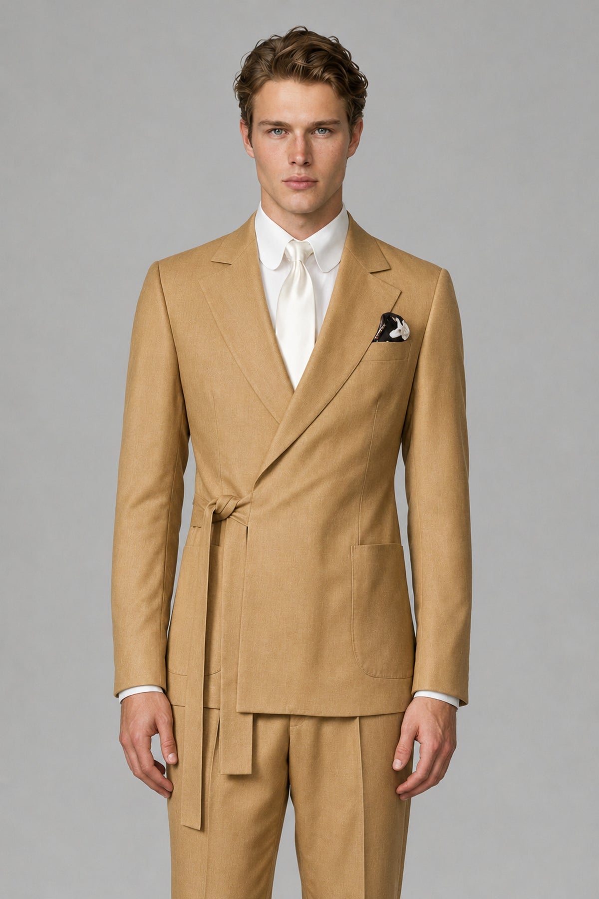 Bolodoo Men's Gold Wrap Tie-Waist Two-Piece Suit – Jacket & Trousers - Gold - Gold_1