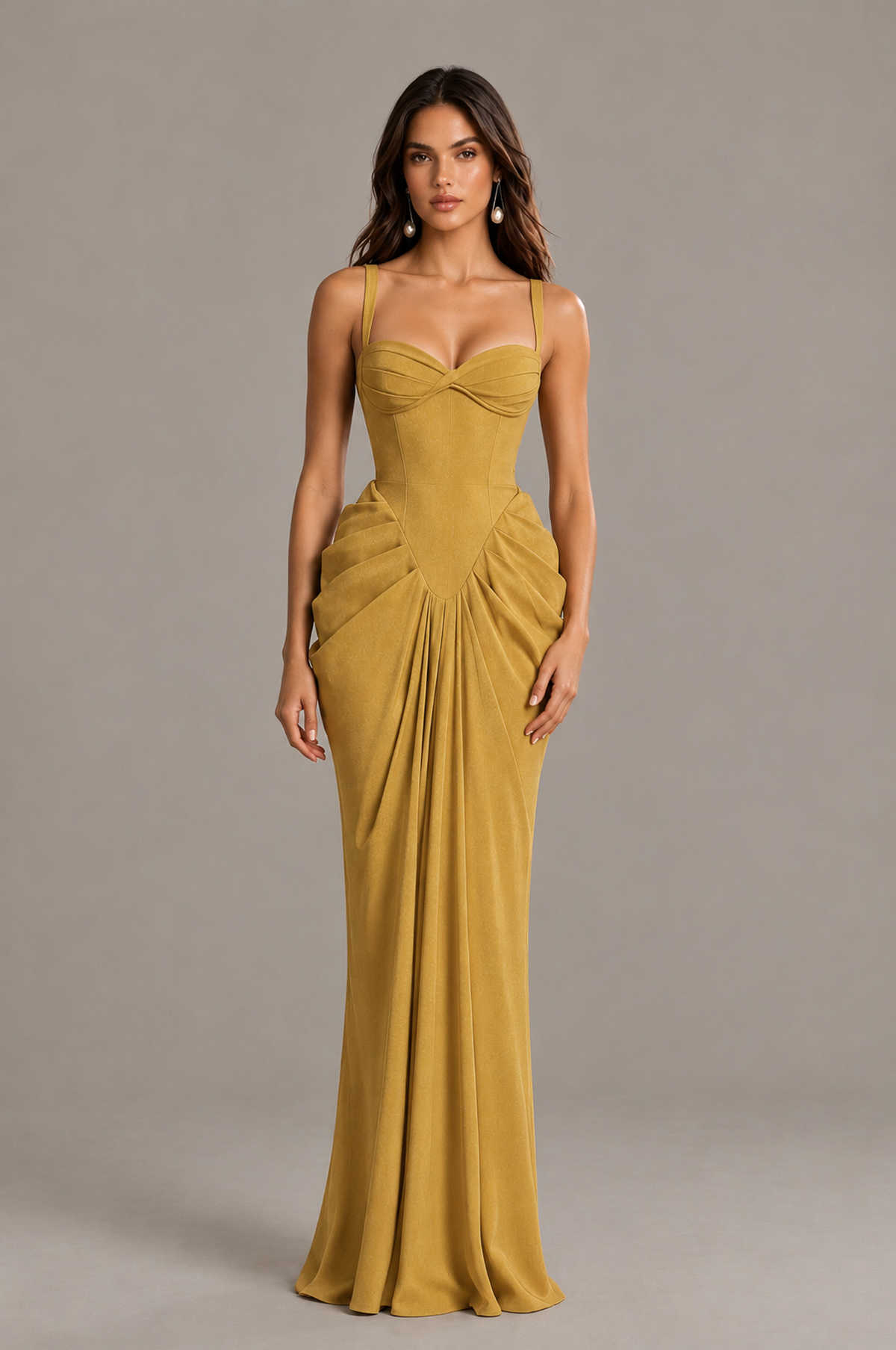 BOLODOO Gold Sweetheart Ruched Lace-Up Back Evening Gown - Gold - Gold_1