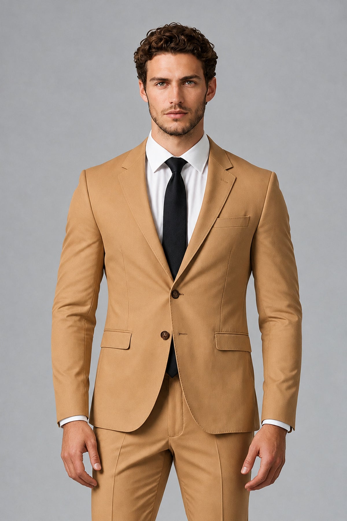 Bolodoo Men's Gold Two-Piece Suit with Notch-Lapel Jacket & Trousers - Gold - Gold_1