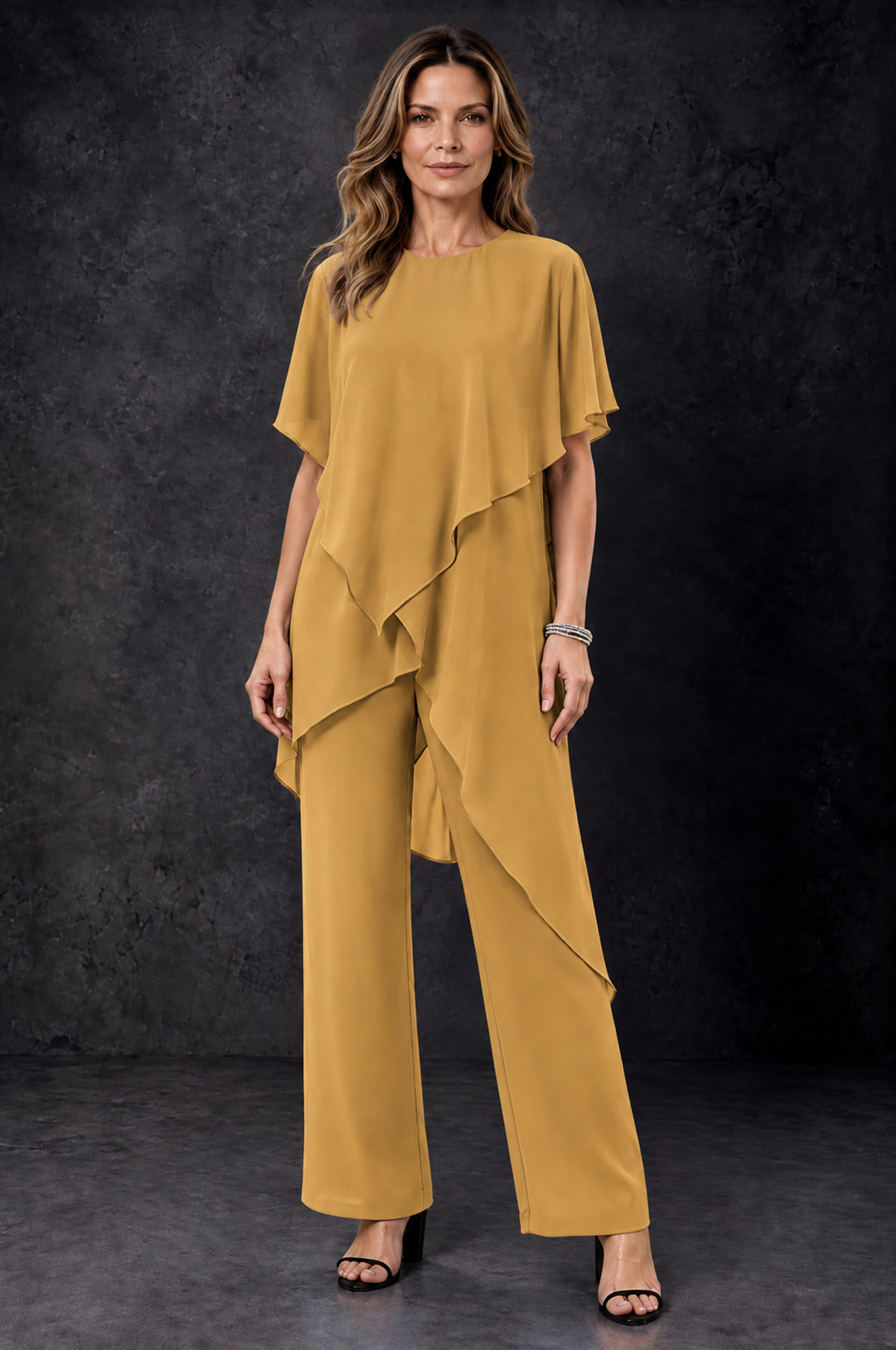 BOLODOO Gold Chiffon Two Piece Mother of the Bride Pant Suit - Gold - Gold_1