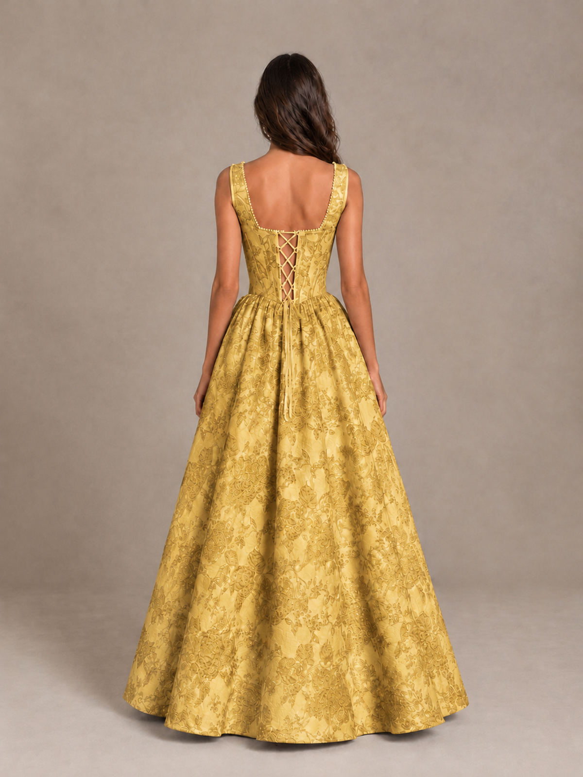 BOLODOO Gold Floral Corset A-Line Prom Dress with Lace-Up Back - Gold - Gold_2