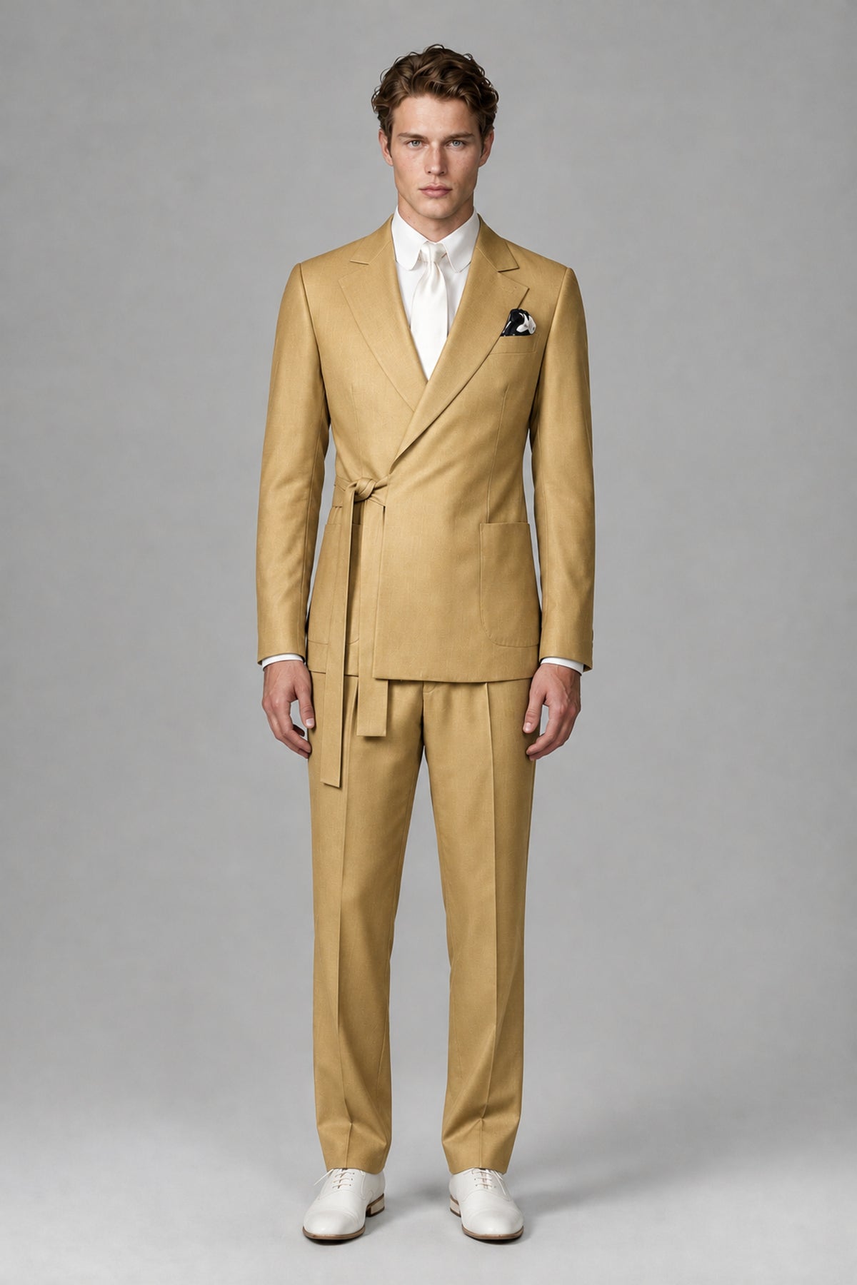 Bolodoo Men's Gold Wrap Tie-Waist Two-Piece Suit – Jacket & Trousers - Gold - Gold_2