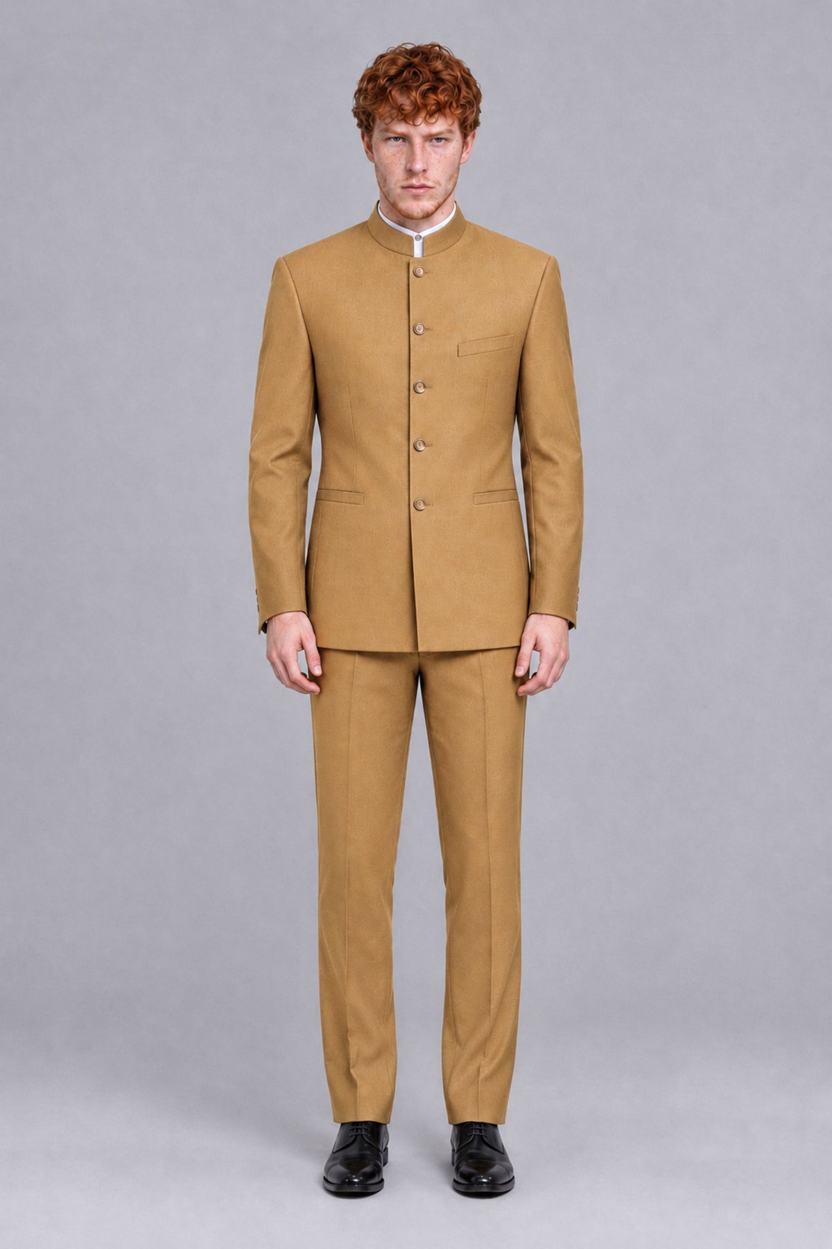 BOLODOO Men's Gold Mandarin Collar Two-Piece Suit - Gold - Gold_2