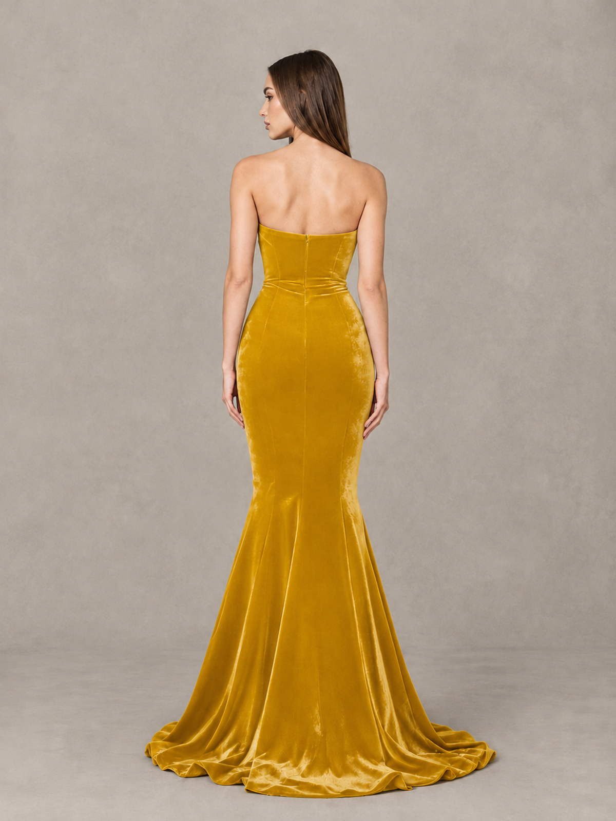 BOLODOO Gold Strapless Sweetheart Velvet-Look Mermaid Evening Dress - Gold - Gold_2