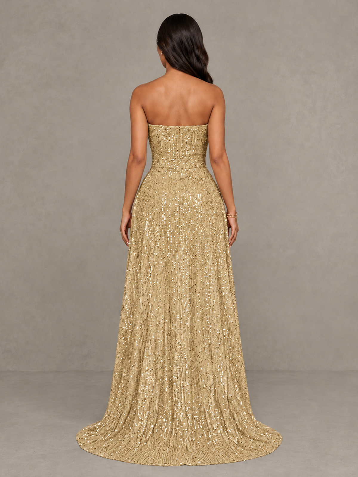 BOLODOO Gold Sequin Strapless Mini Dress with High Low Overskirt - Gold - Gold_2