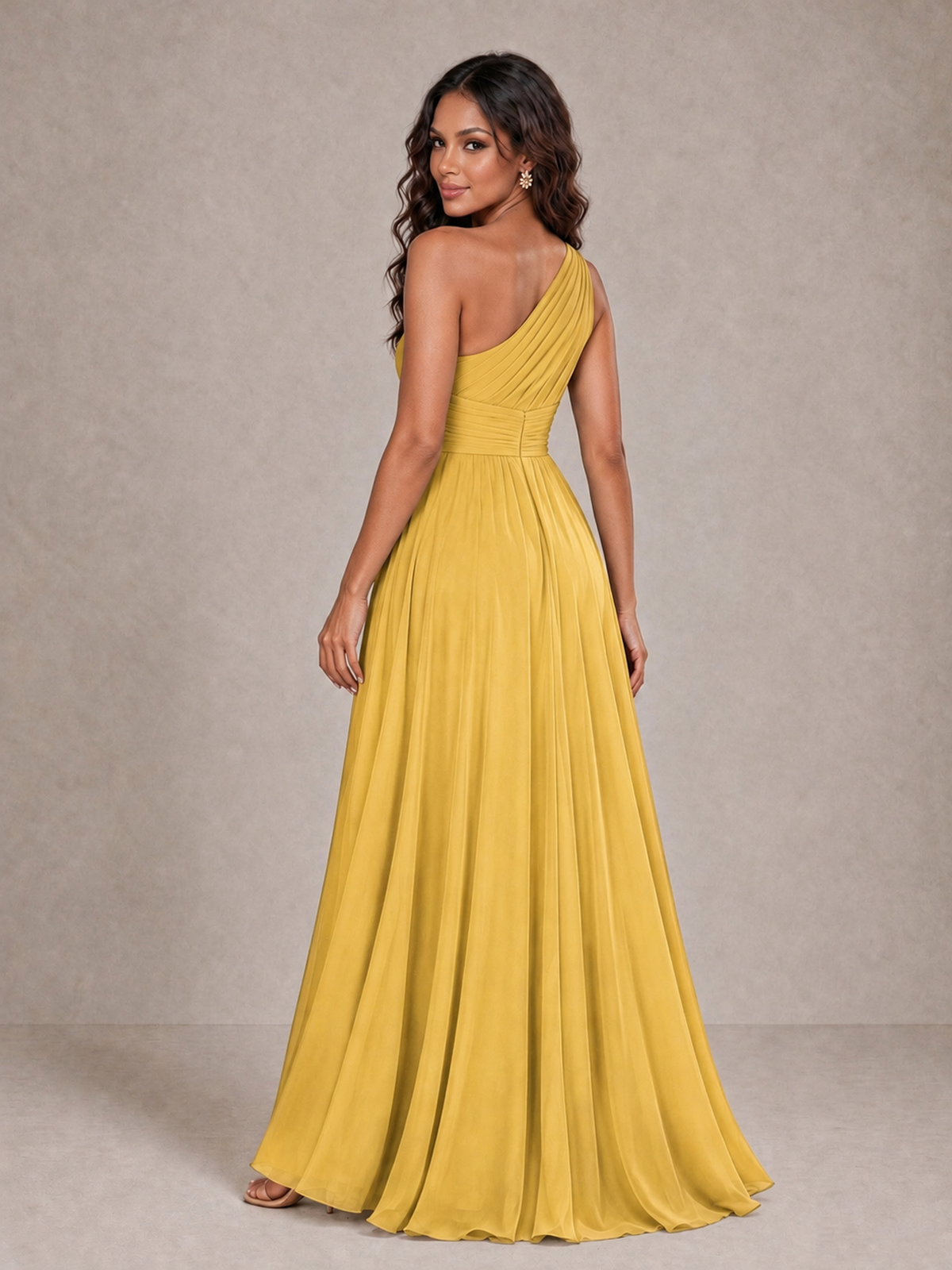 BOLODOO Gold One-Shoulder A-Line Bridesmaid Dress - Gold - Gold_2