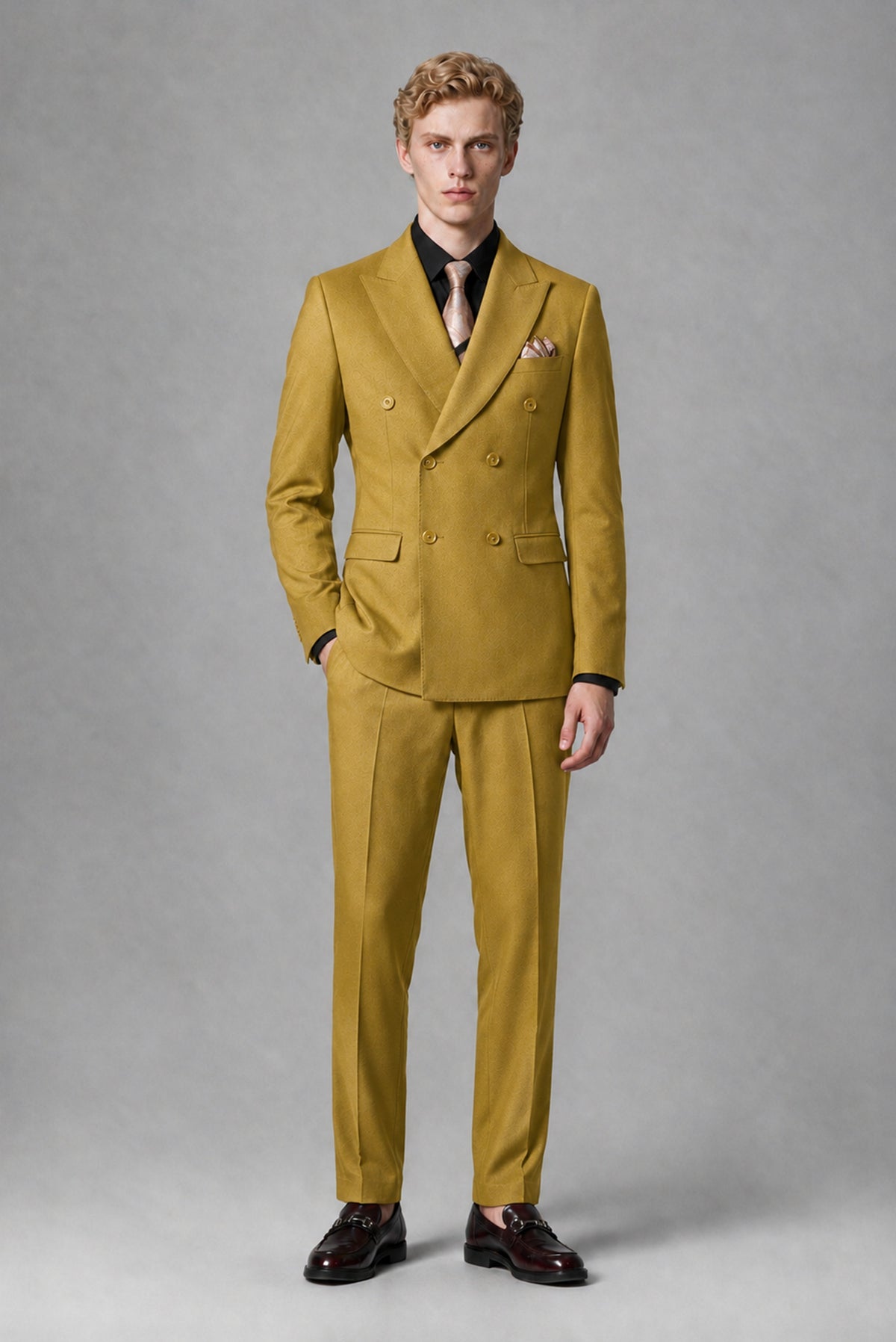 BOLODOO Men's Gold Double-Breasted Two-Piece Suit – Jacket & Trousers - Gold