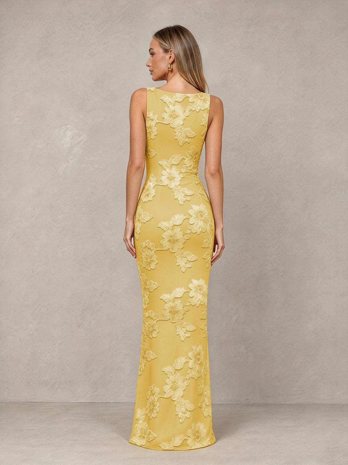BOLODOO Gold Floral Sleeveless Maxi Wedding Guest Dress - Gold - Gold(2)