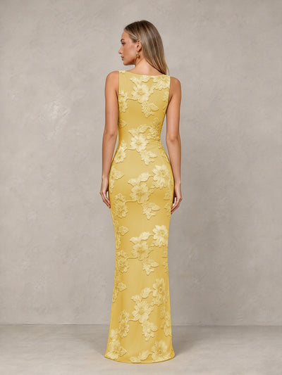 BOLODOO Gold Floral Sleeveless Maxi Wedding Guest Dress - Gold - Gold(2)