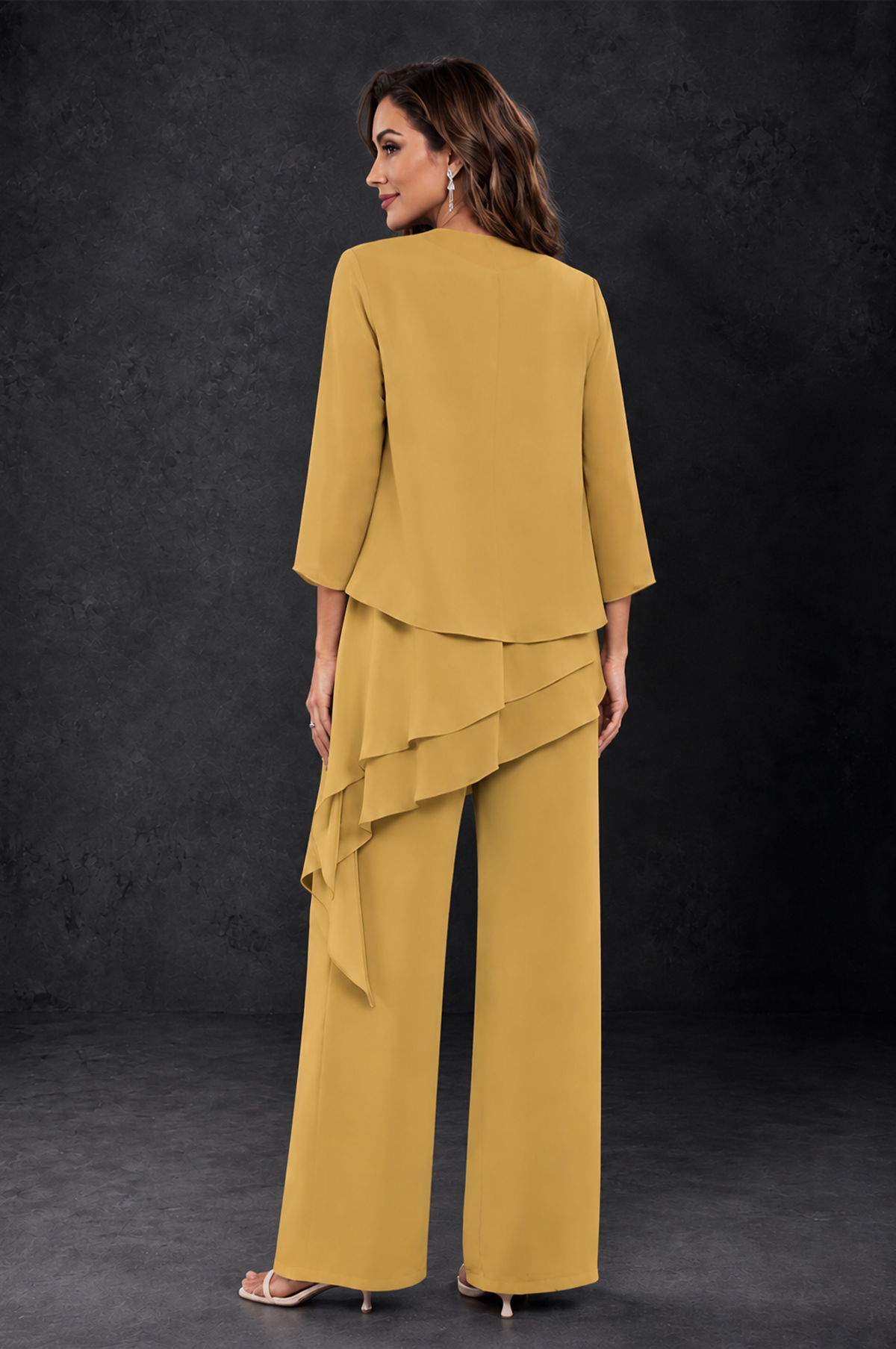 BOLODOO Gold Layered Mother of the Bride Pantsuit with Jacket - Gold - Gold_2