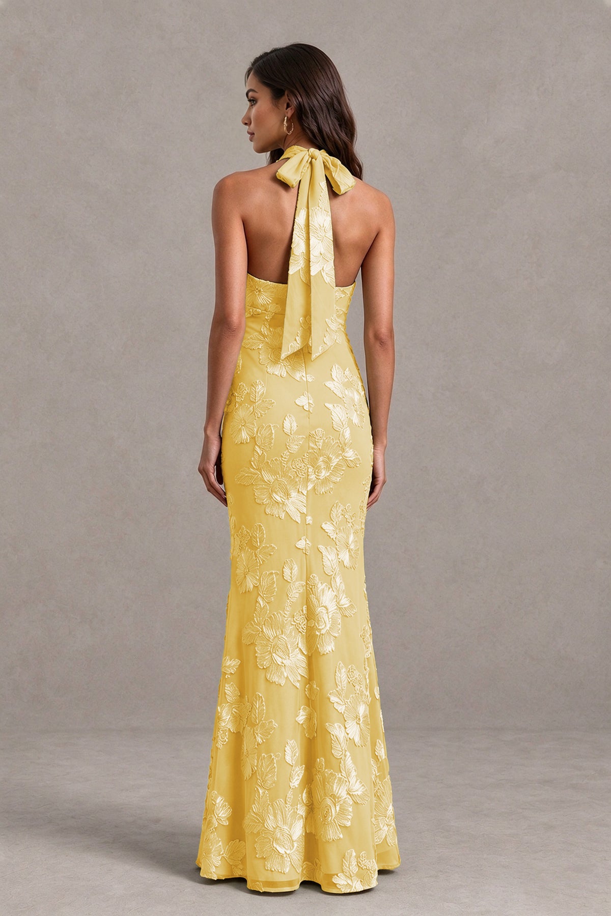 BOLODOO Gold Floral Jacquard Halter Maxi Dress - Gold - Gold(2)