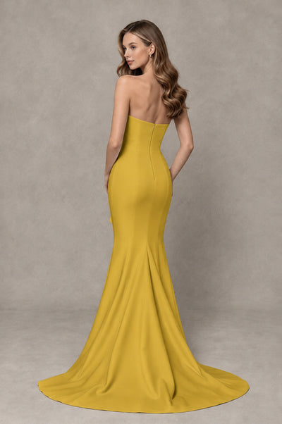 BOLODOO Gold Strapless Mermaid Evening Dress with Ruffle Slit and Train - Gold - Gold_2