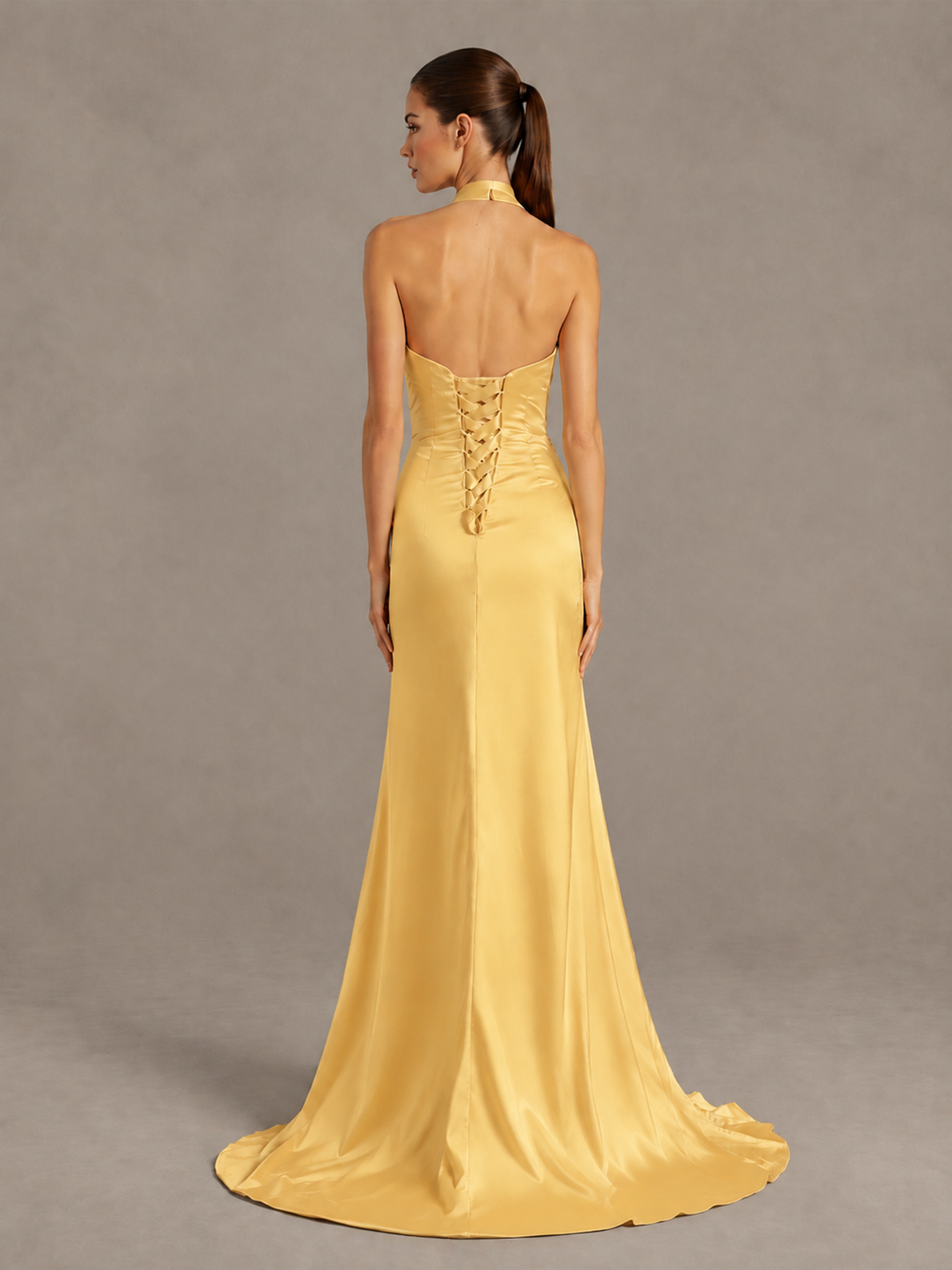 BOLODOO Gold Halter Satin Evening & Prom Dress with High Slit - Gold - Gold_2