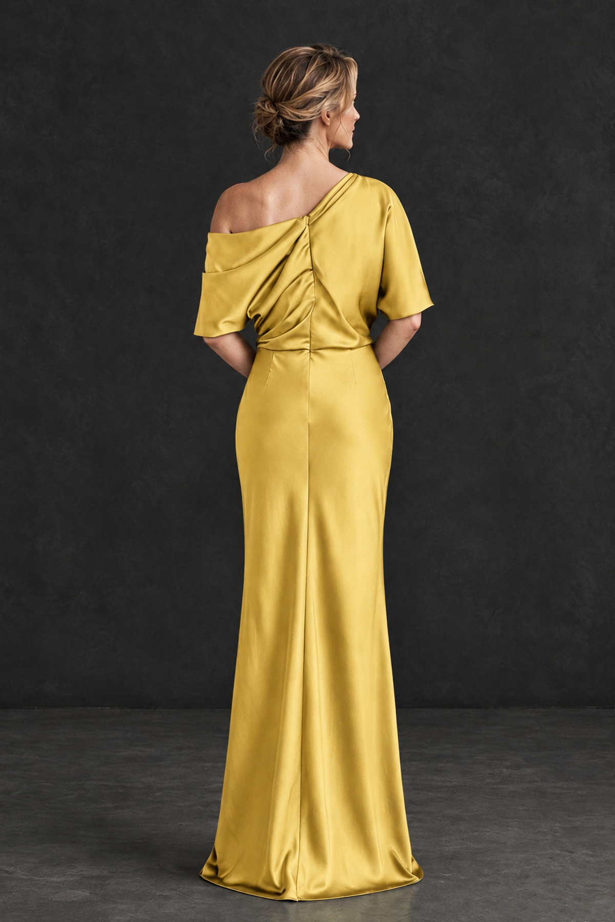 BOLODOO Gold Satin Asymmetric Mother of the Bride Dress - Gold - Gold_2