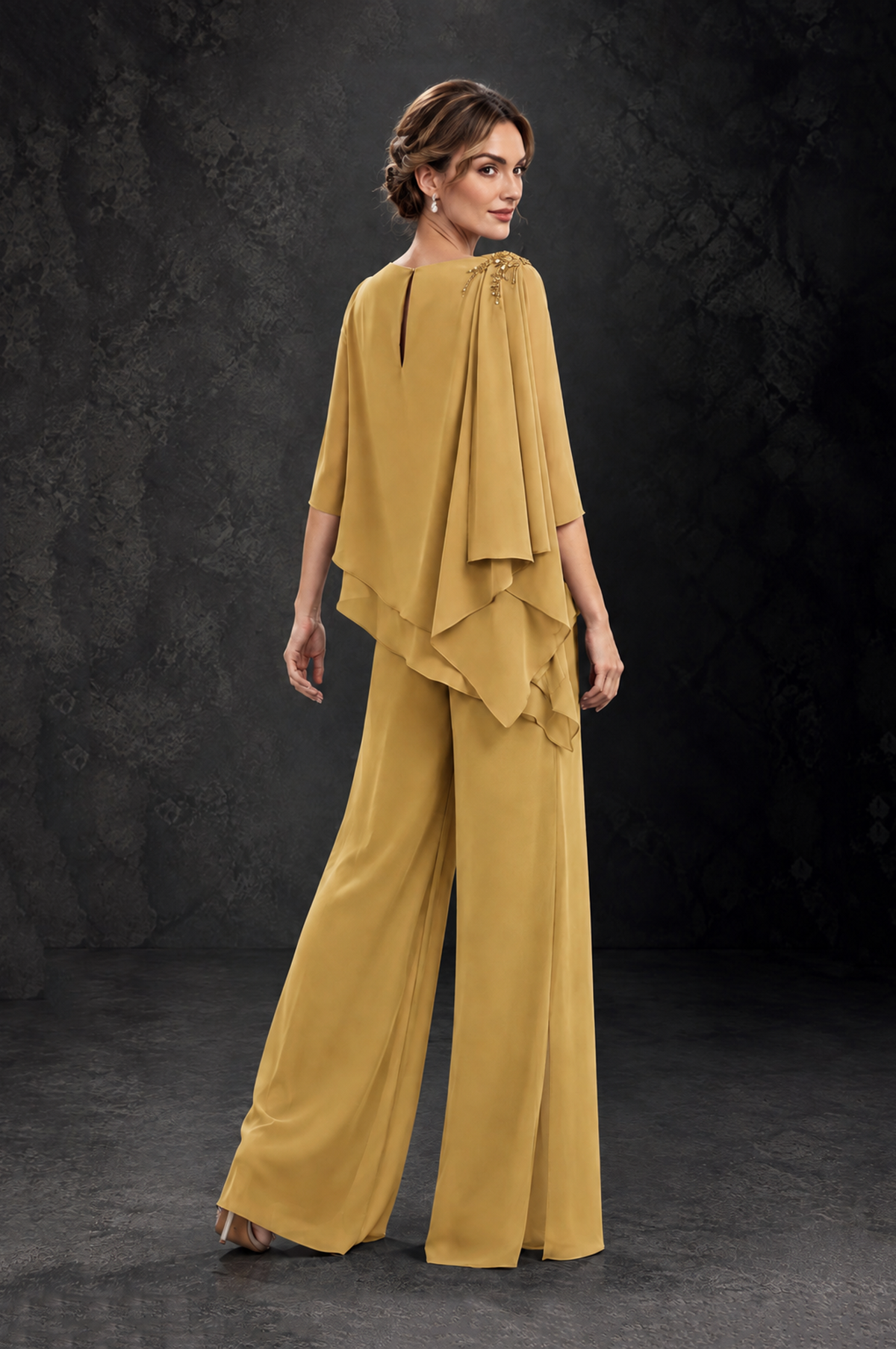 BOLODOO Gold Layered Wide-Leg Mother of the Bride Pant Suit - Gold - Gold_2