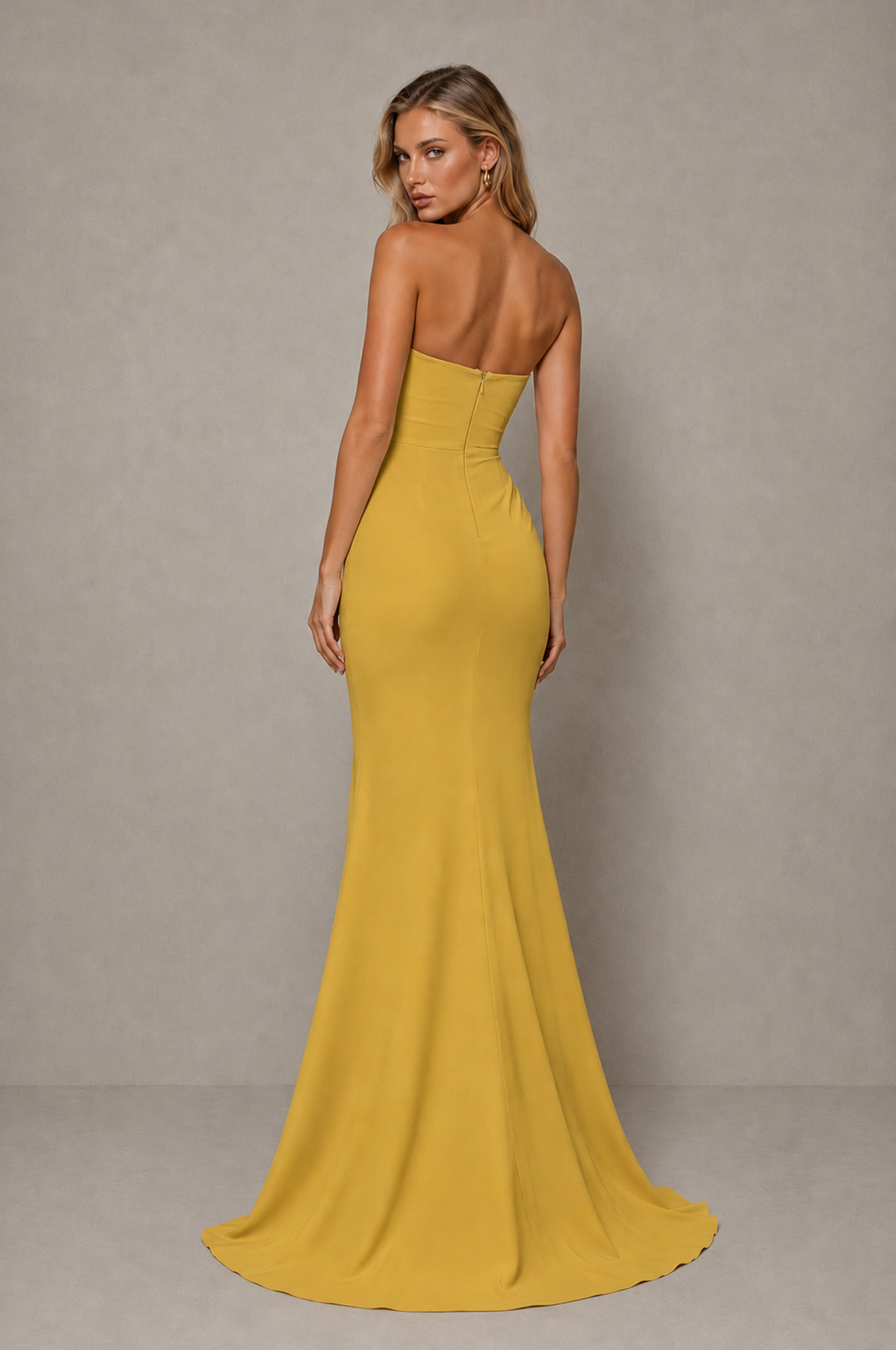 BOLODOO Gold Strapless Sweetheart Ruched Mermaid Gown | Cascade Drape Formal Evening Dress - Gold - Gold_2