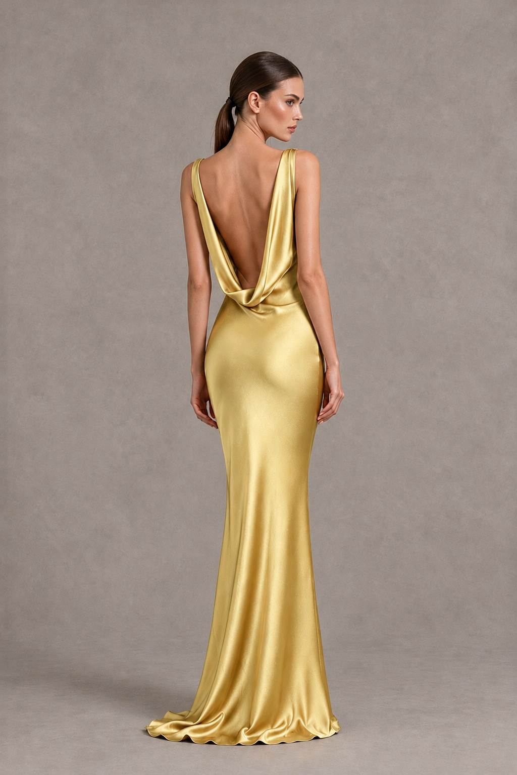BOLODOO Gold Cowl Neck Backless Satin Mermaid Evening Dress - Gold - Gold_2