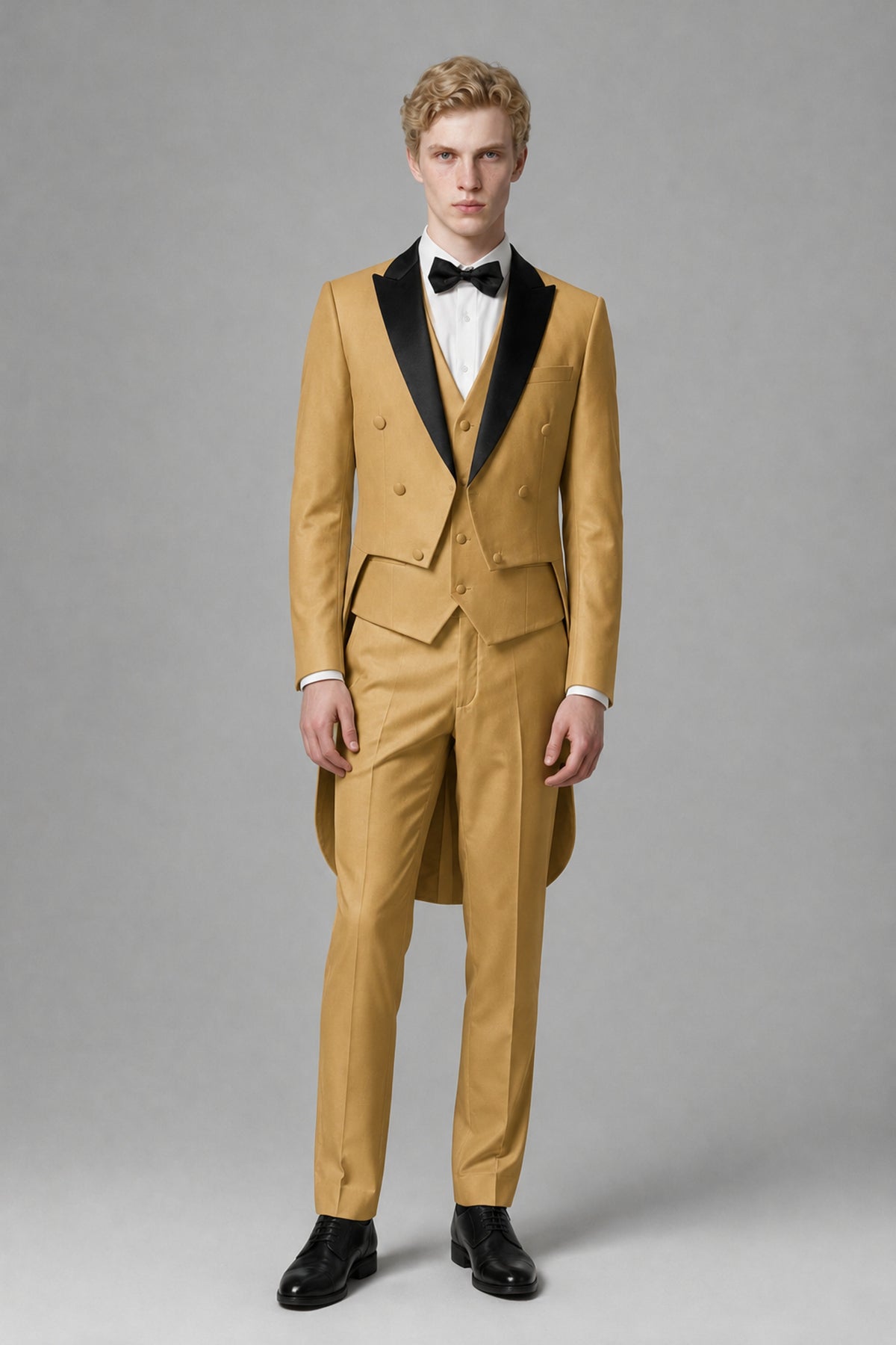 Bolodoo Men's Gold 3-Piece Tailcoat Tuxedo Suit with Vest & Trousers - Gold - Gold_2