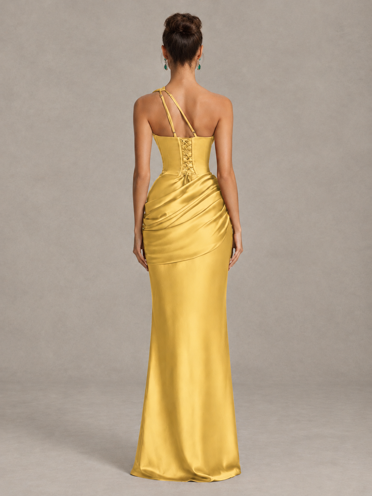 BOLODOO Gold One-Shoulder Cutout Satin Mermaid Prom Dress - Gold - Gold_2