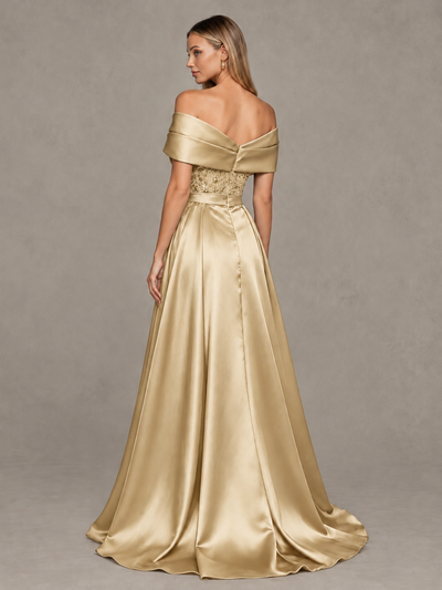 BOLODOO Gold Sequin Mermaid Evening Dress with Detachable Satin Overskirt and Sweep Train - Gold - Gold_2