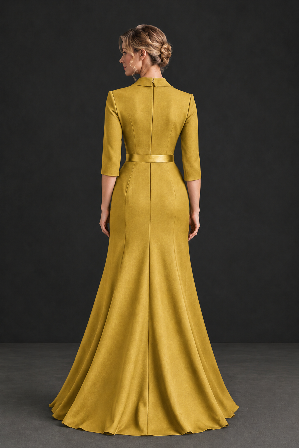 BOLODOO Gold Lapel Ruffle Mother of the Bride Dress with Belt - Gold - Gold_2